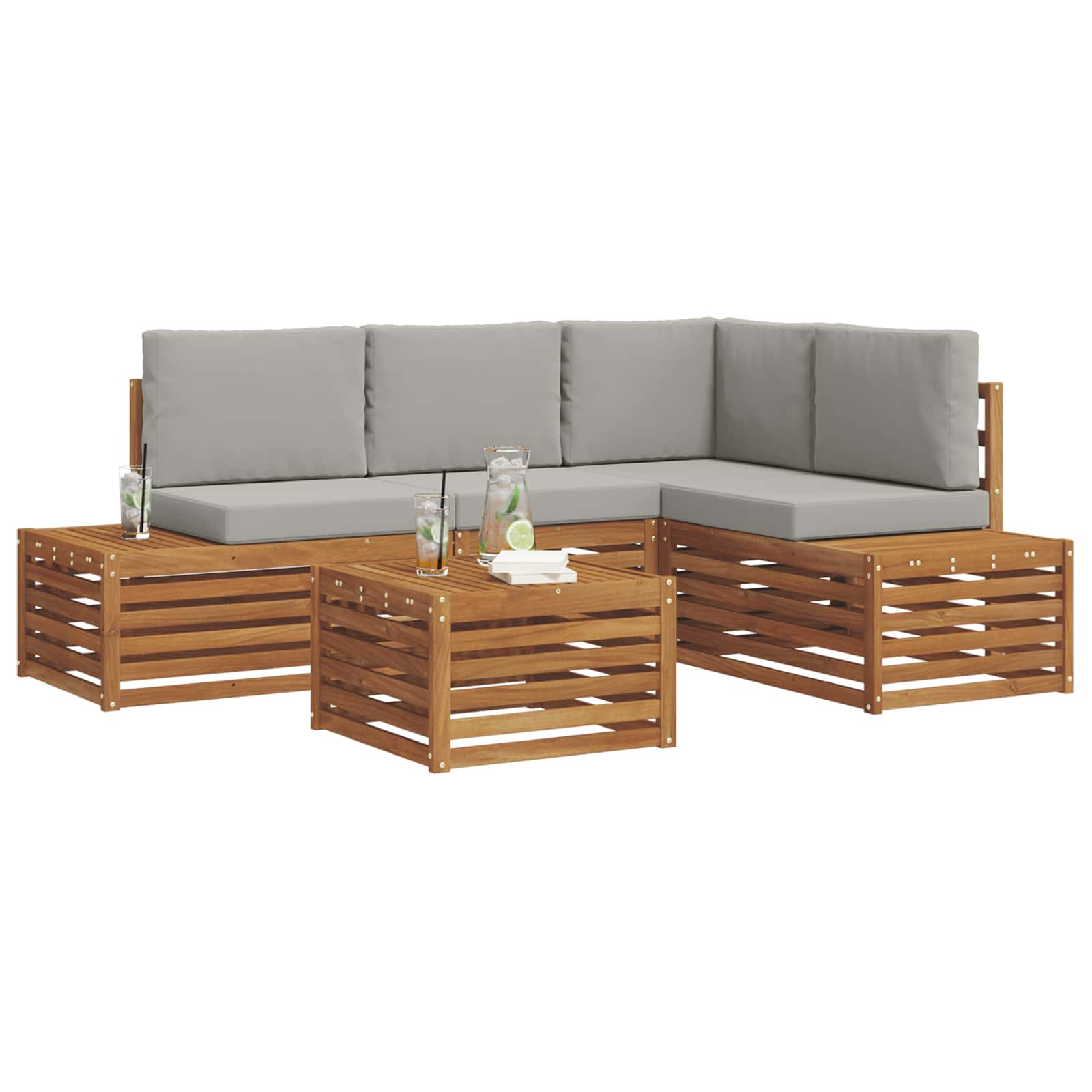 Set vanjskih sofa Prirodna i svijetlo siva 59 x 59 x 37 cm