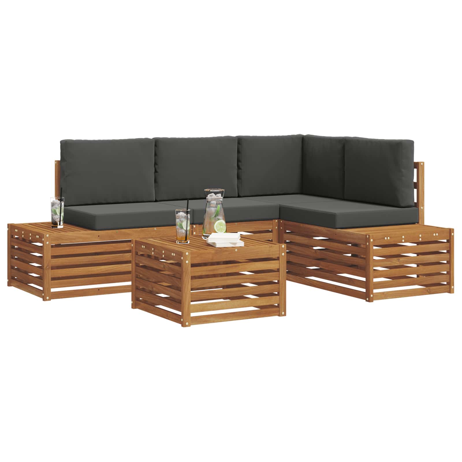 Set vanjskih sofa Prirodna i antracit 59 x 59 x 37 cm