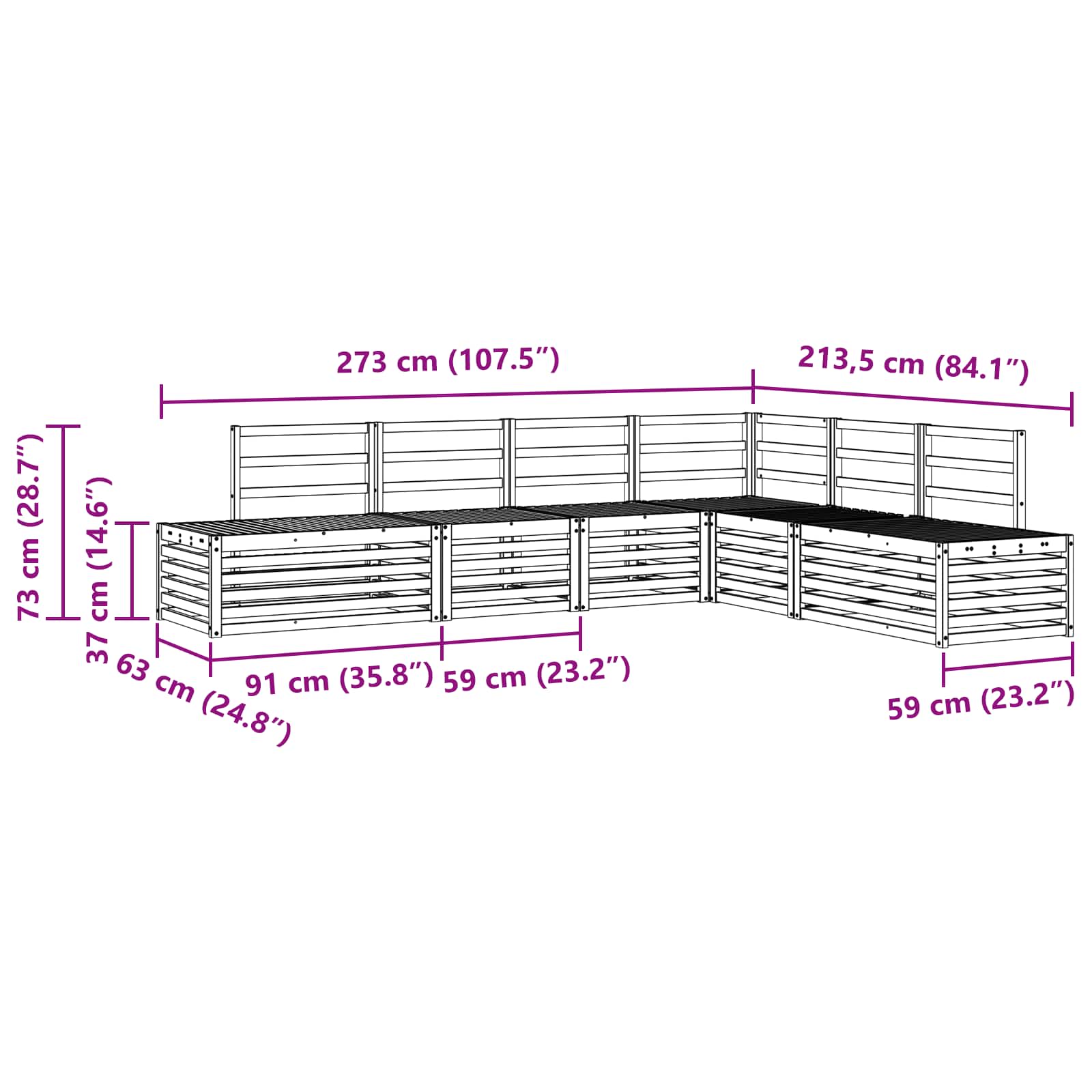 Set vanjskih sofa Prirodna 273 x 213,5 x 73 cm