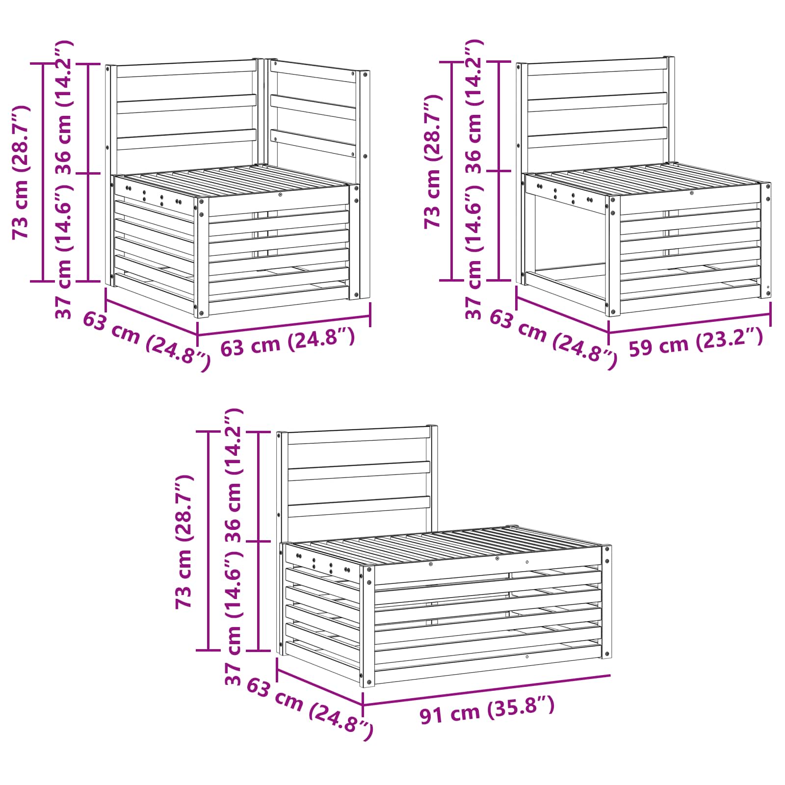 Set vanjskih sofa Prirodna 273 x 213,5 x 73 cm