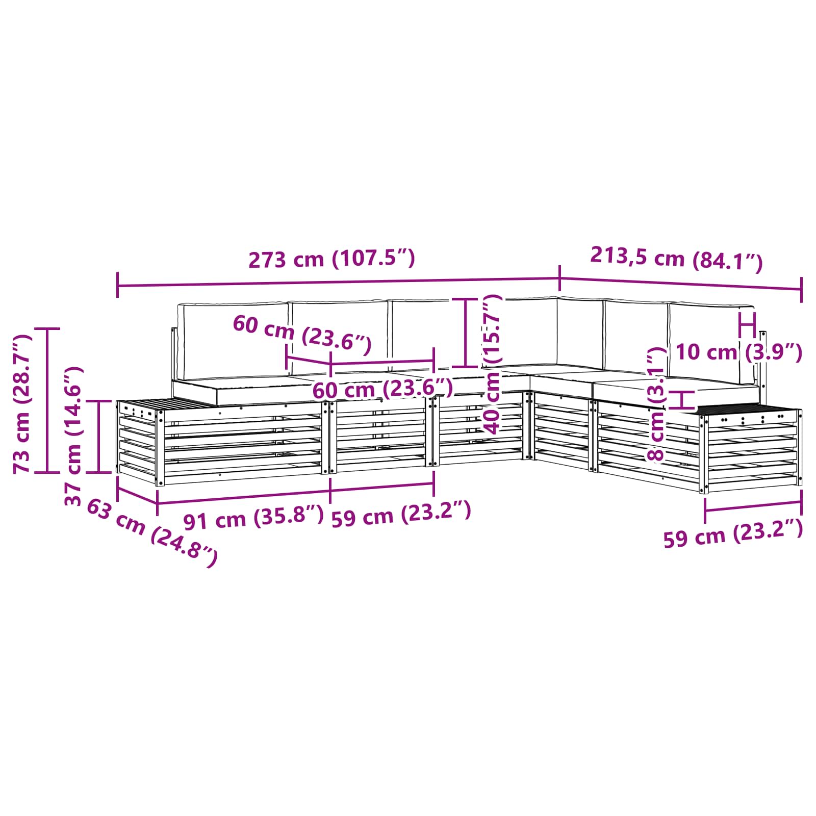 Set vanjskih sofa Prirodna i krem 273 x 213,5 x 73 cm