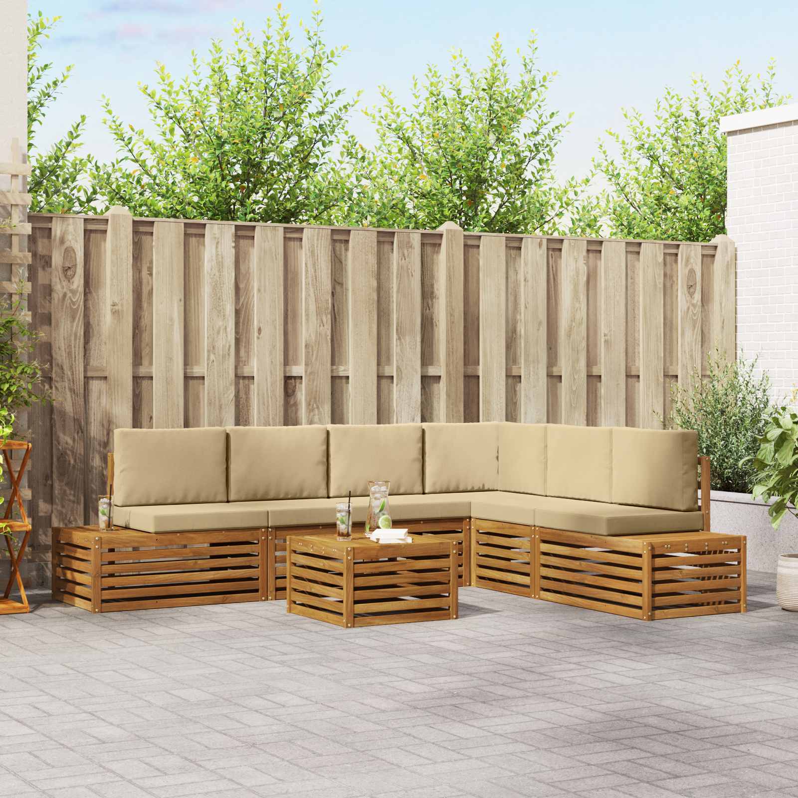 Set vanjskih sofa s jastukom 7 Komad Prirodna i bež