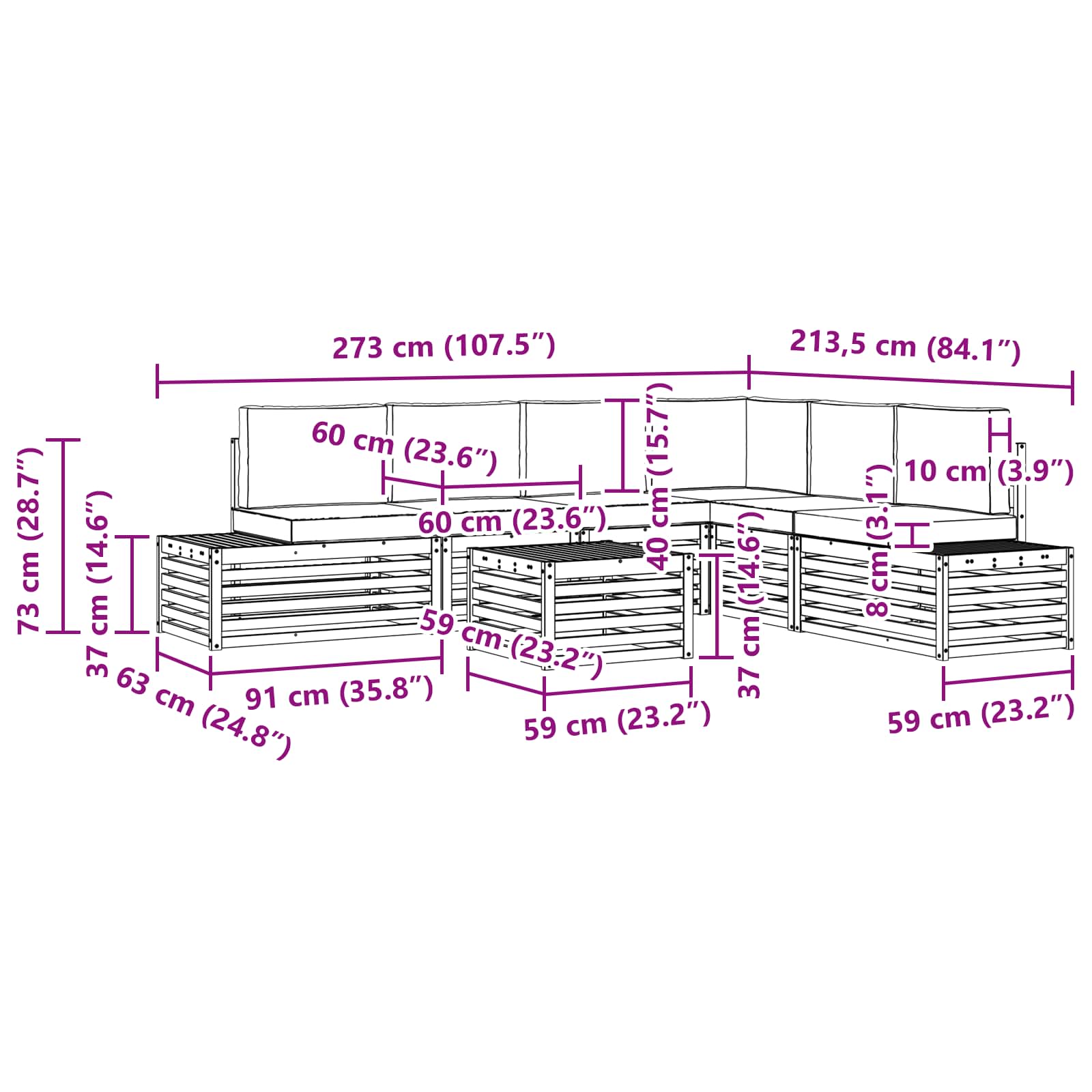 Set vanjskih sofa s jastukom 7 Komad Prirodna i bež