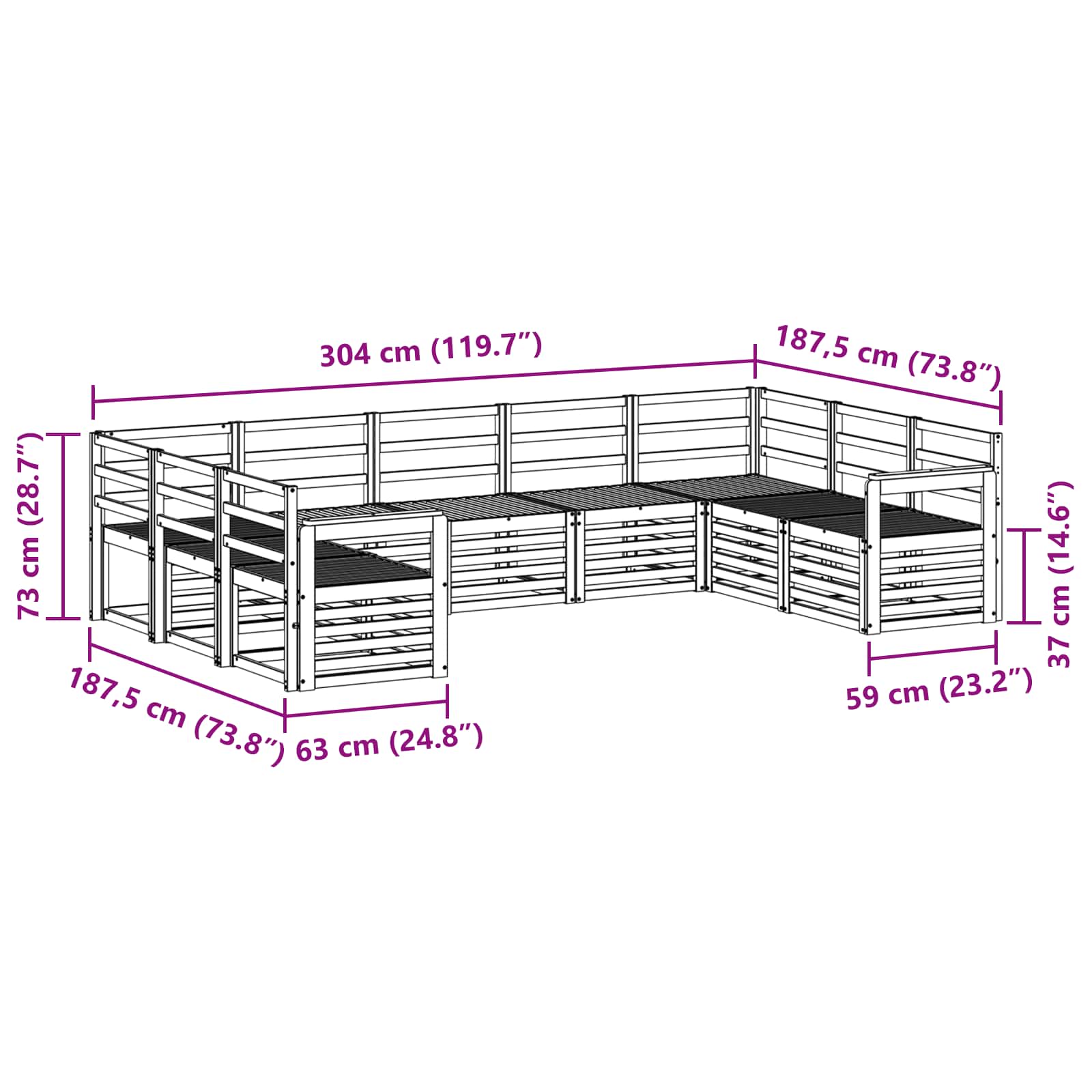 Sekcijska garnitura 9 pcs Prirodna