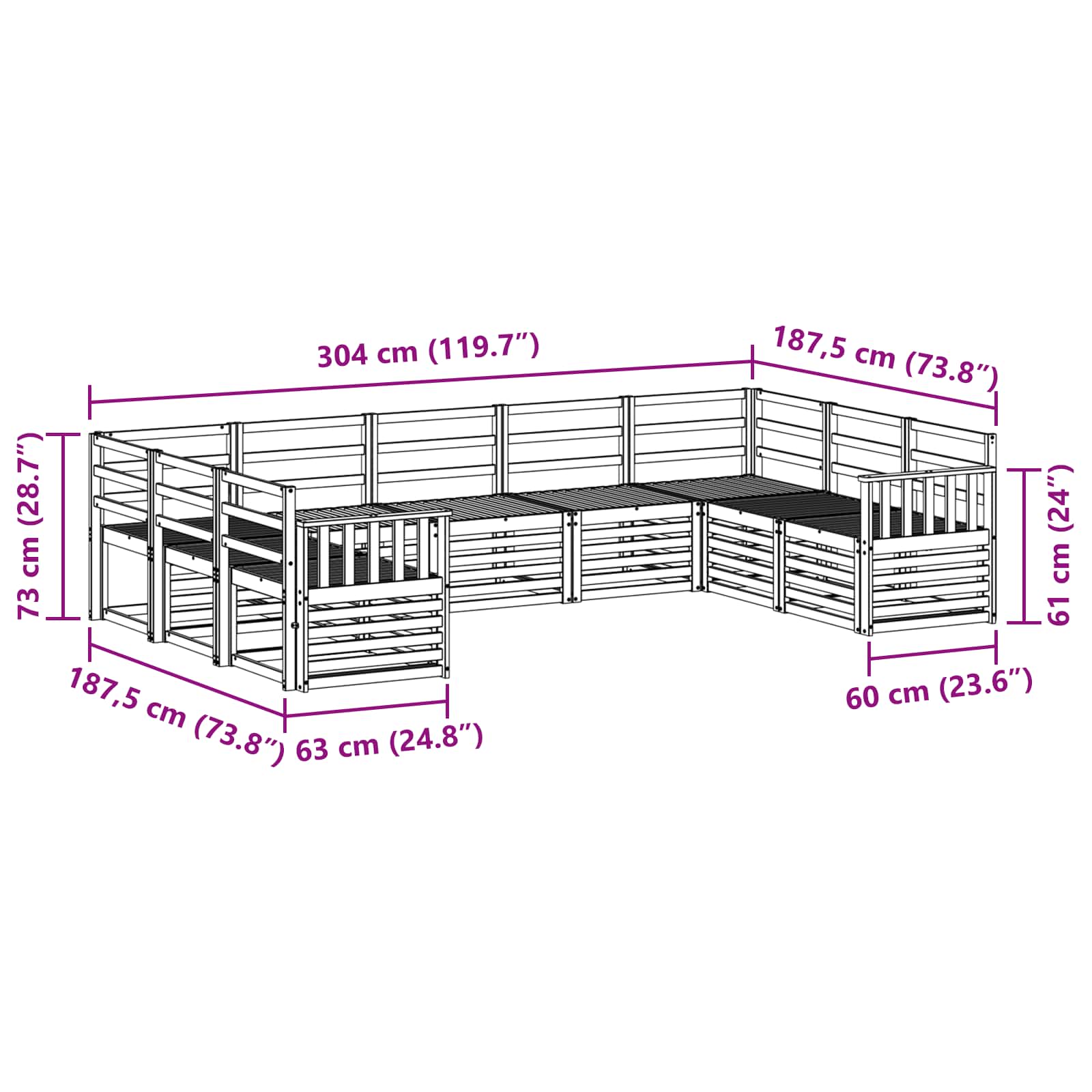 Sekcijska garnitura 9 pcs Prirodna
