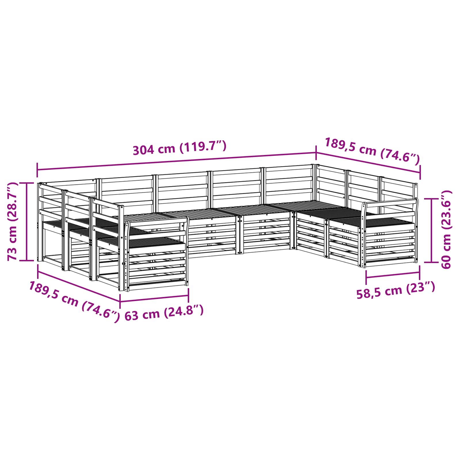 Sekcijska garnitura 9 pcs Prirodna