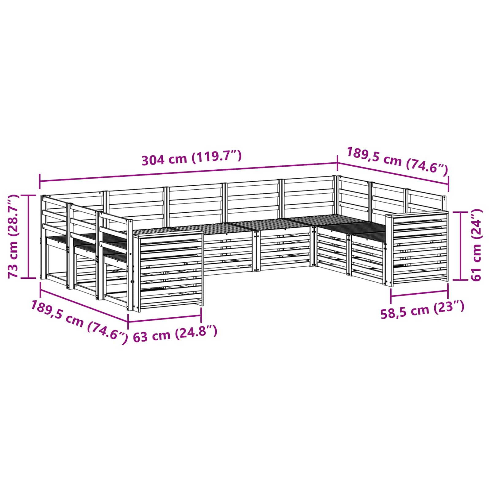 Sekcijska garnitura 9 pcs Prirodna