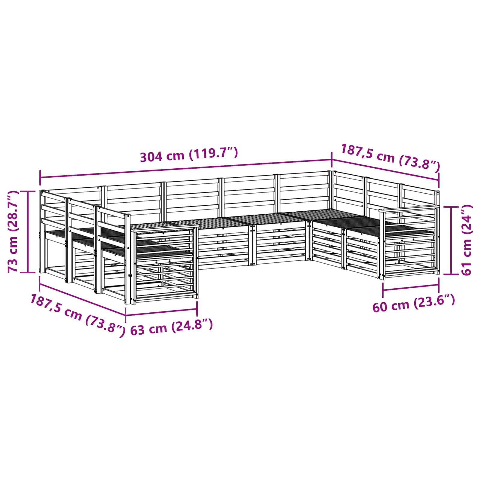 Sekcijska garnitura 9 pcs Prirodna