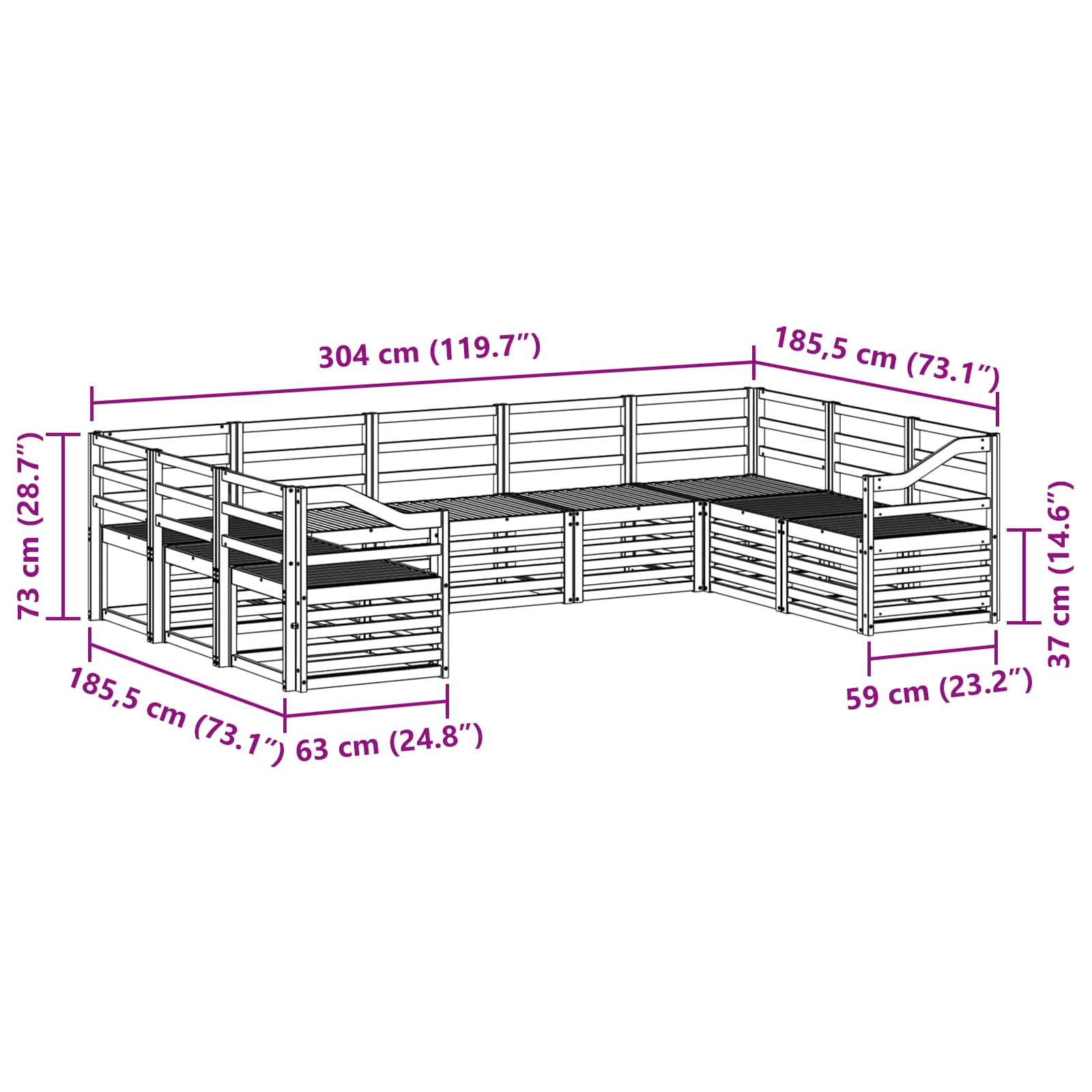 Sekcijska garnitura 9 pcs Prirodna
