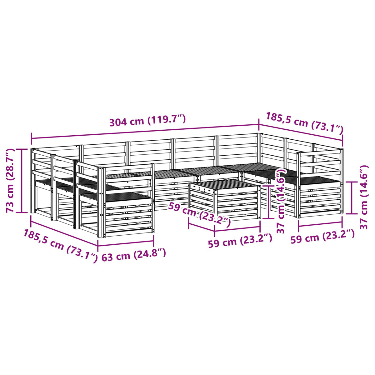 Set vanjskih sofa 10 kom. Prirodna
