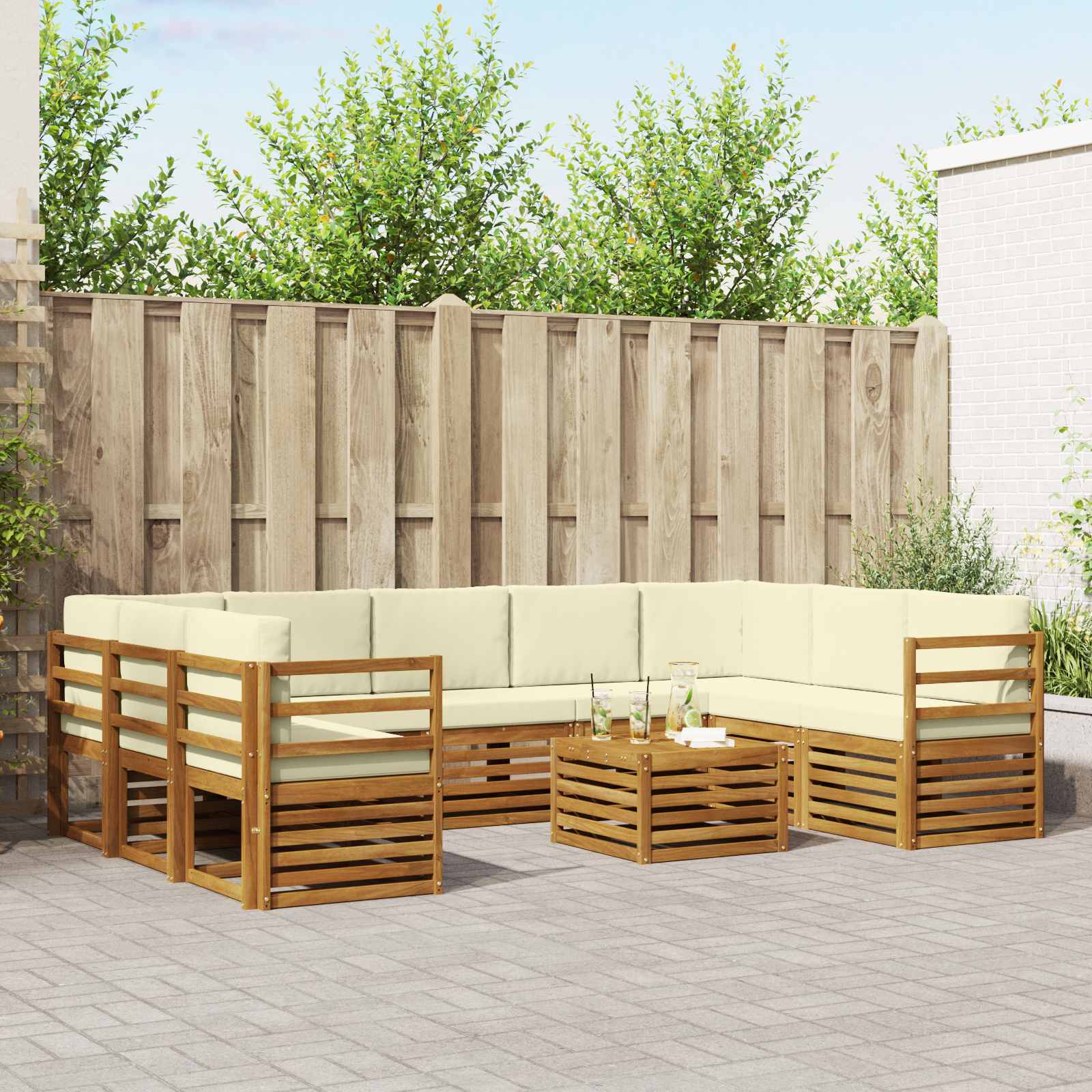 Setovi sofa 10 pcs Prirodna i krem Čvrsto drvo akacije