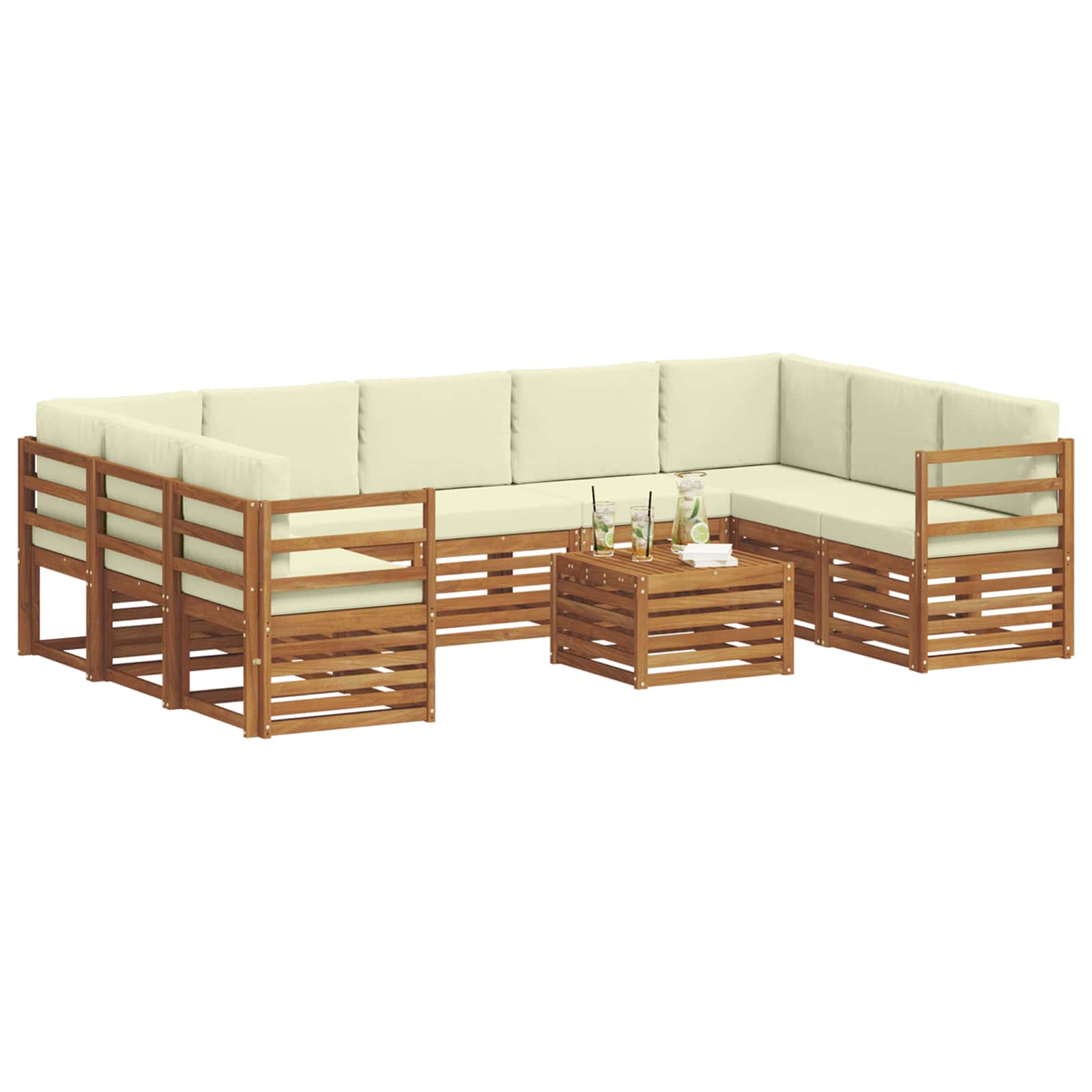 Setovi sofa 10 pcs Prirodna i krem Čvrsto drvo akacije