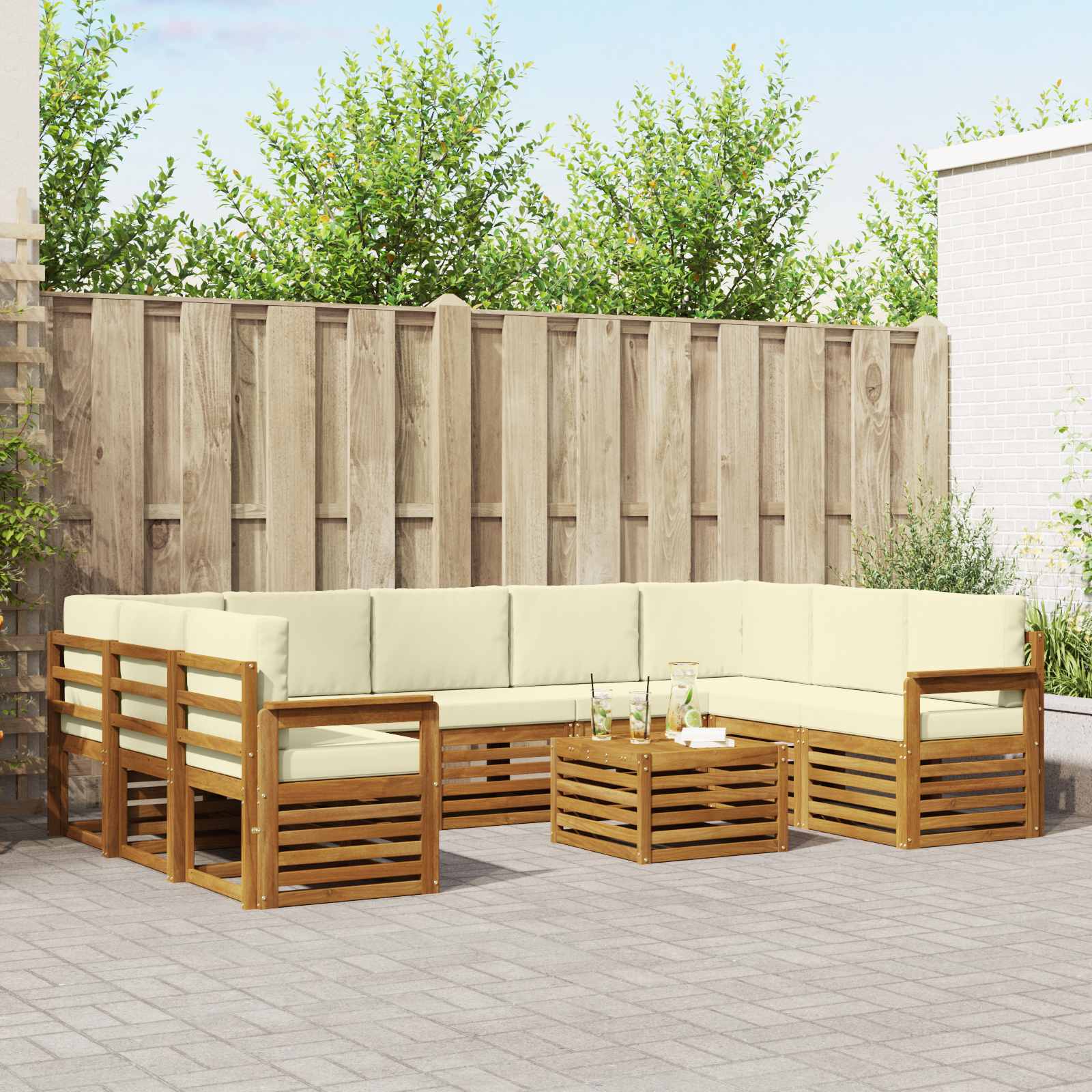 Setovi sofa 10 pcs Prirodna i krem Čvrsto drvo akacije