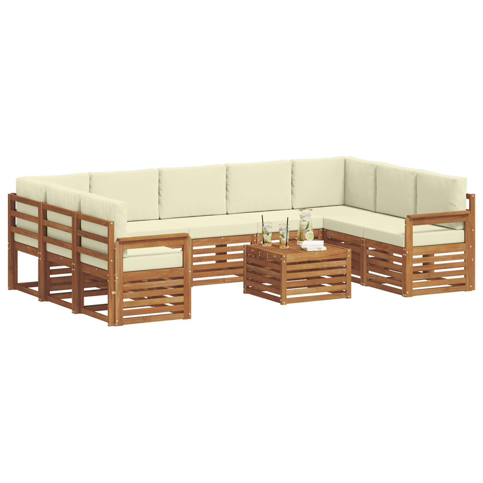 Setovi sofa 10 pcs Prirodna i krem Čvrsto drvo akacije