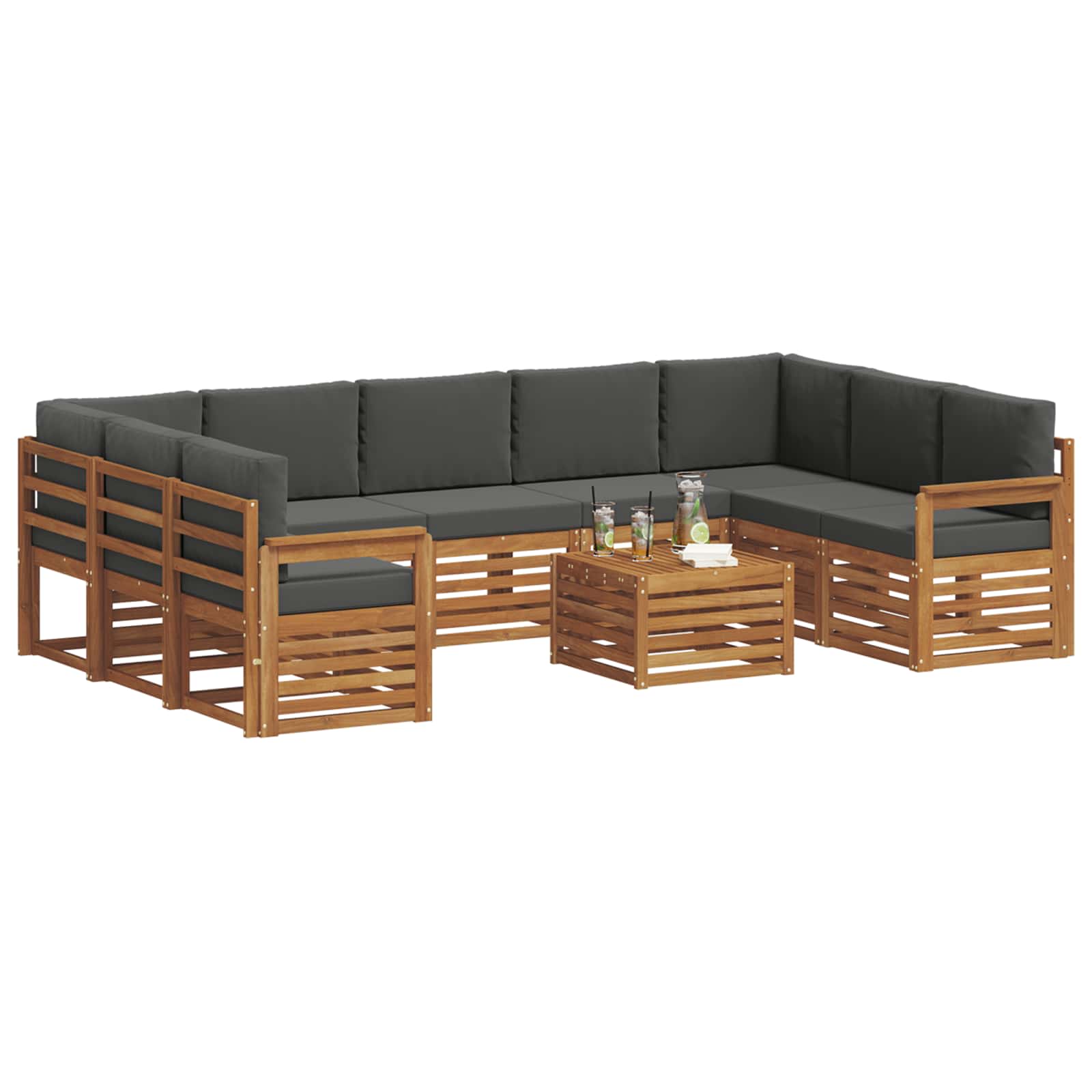 Setovi sofa 10 pcs Prirodna i antracit Čvrsto drvo akacije