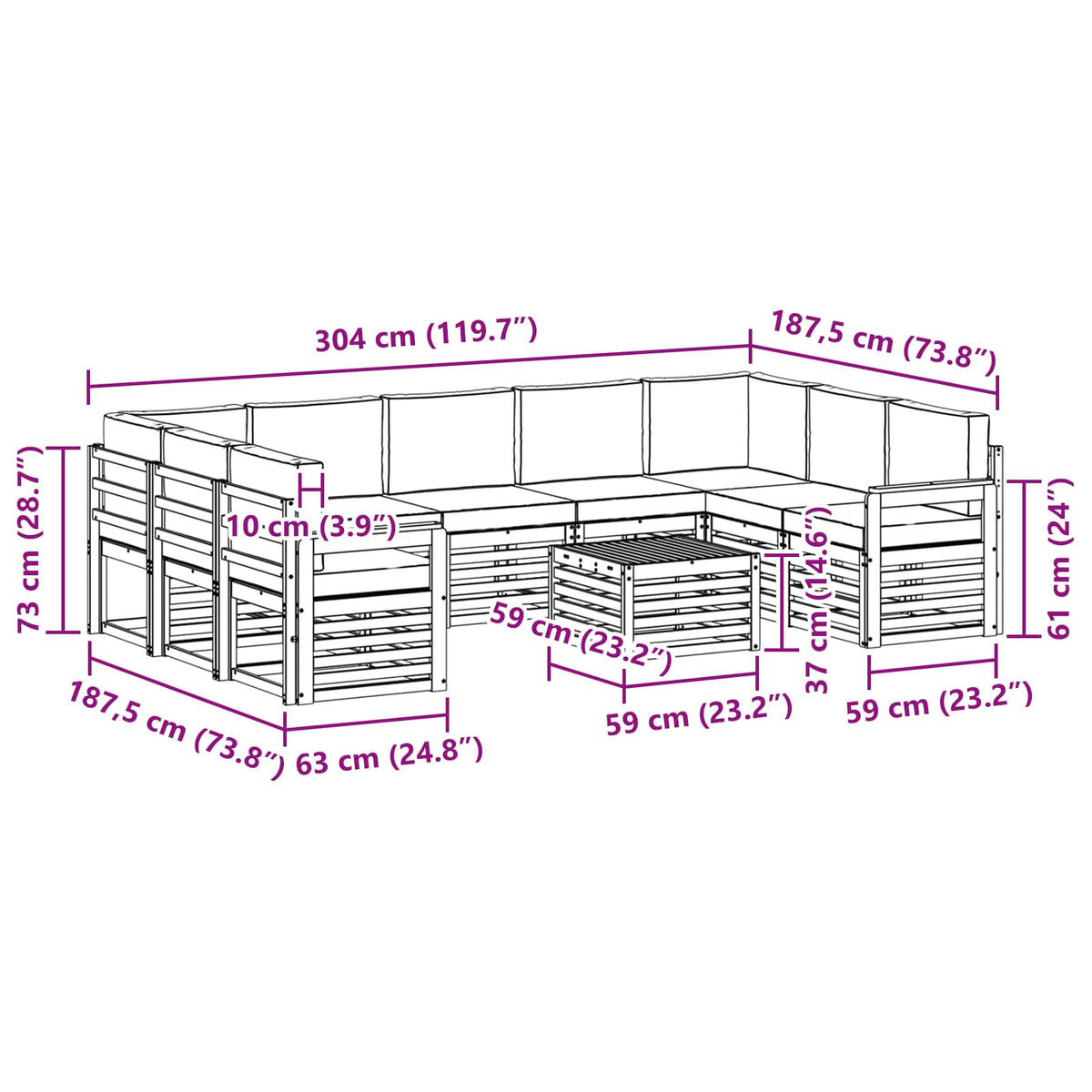 Setovi sofa 10 pcs Prirodna i antracit Čvrsto drvo akacije