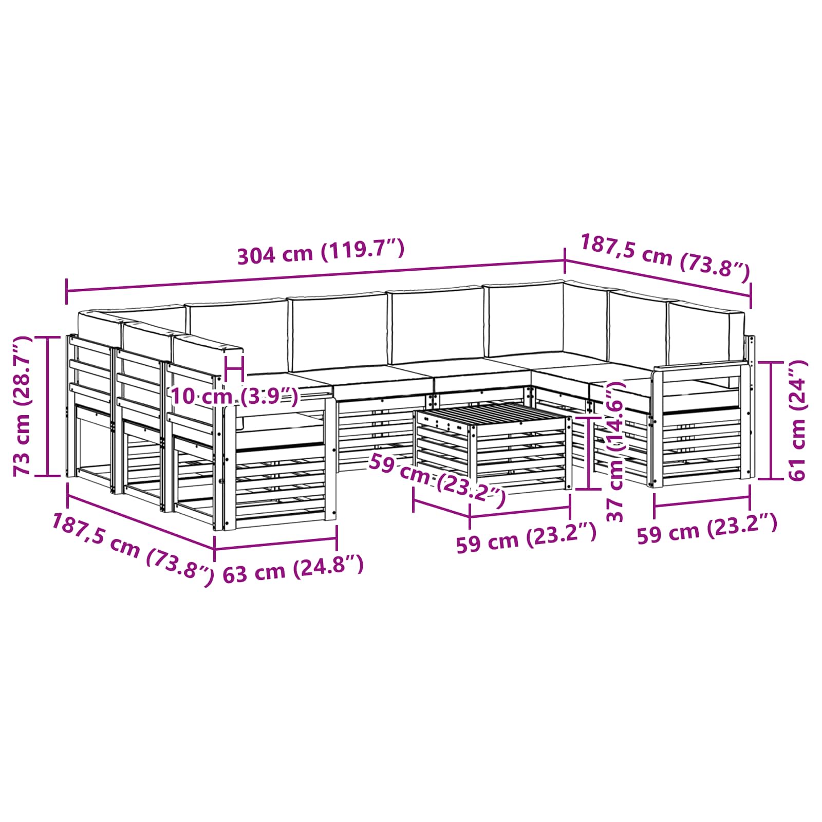 Setovi sofa 10 pcs Prirodna i bež Čvrsto drvo akacije