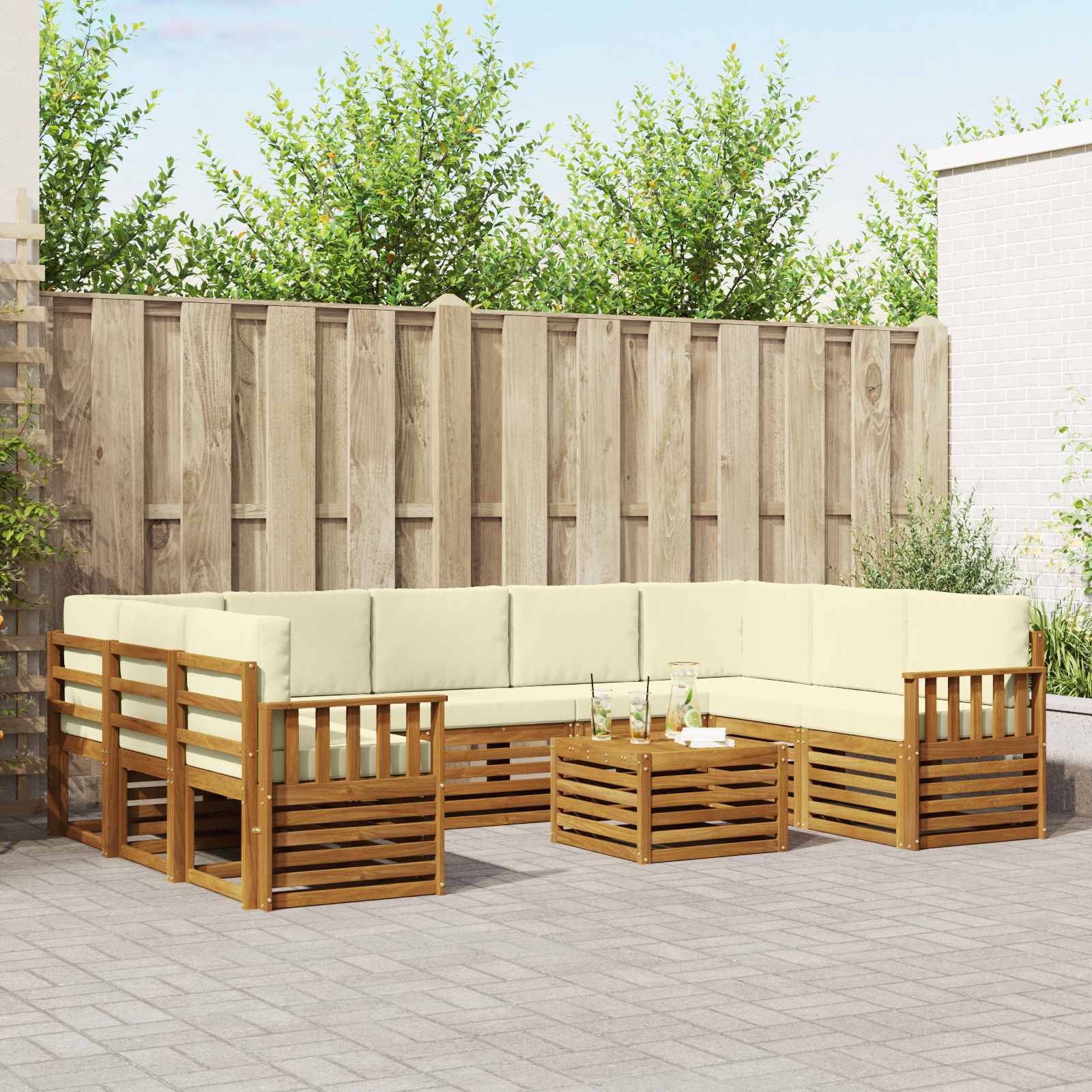 Setovi sofa 10 pcs Prirodna i krem Čvrsto drvo akacije