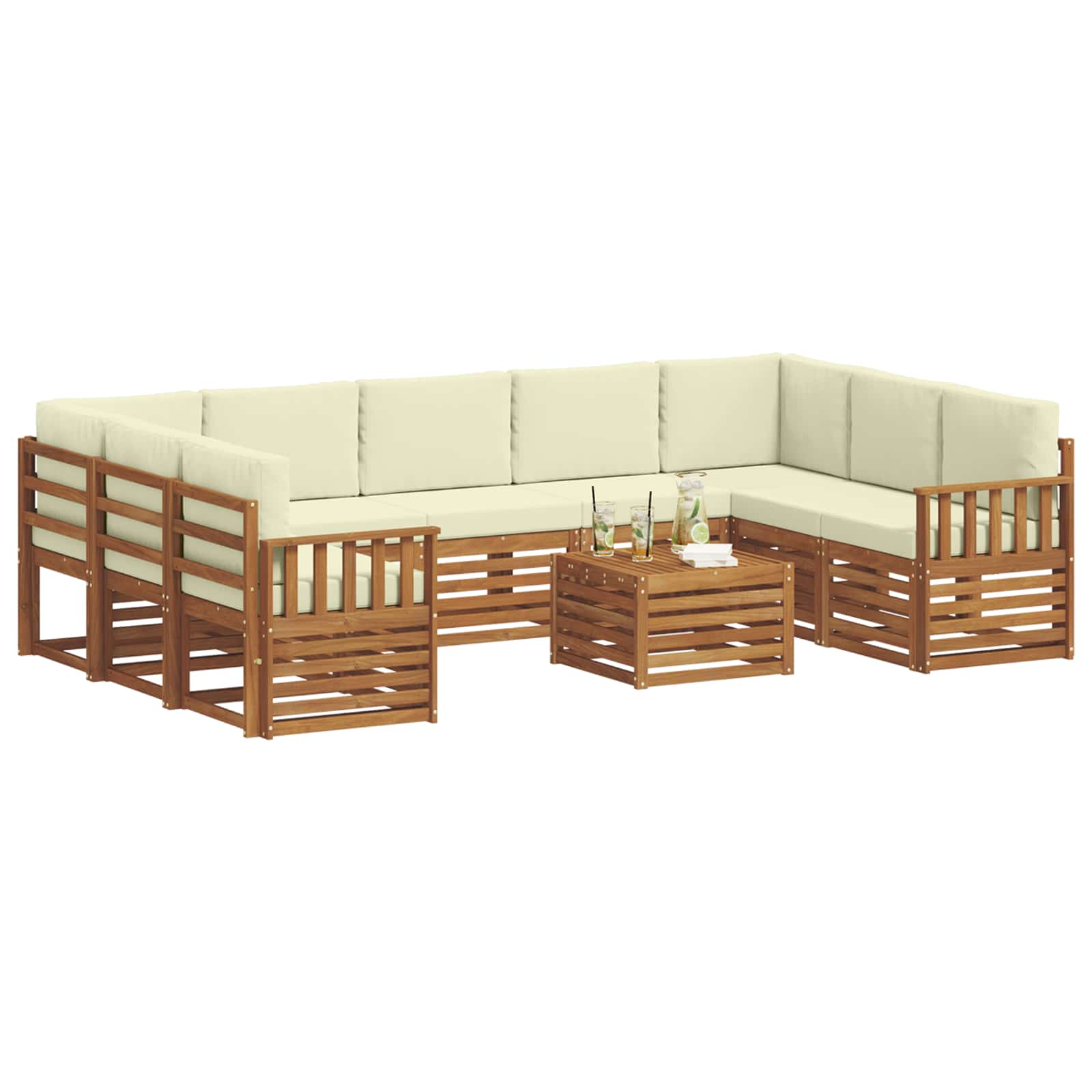 Setovi sofa 10 pcs Prirodna i krem Čvrsto drvo akacije
