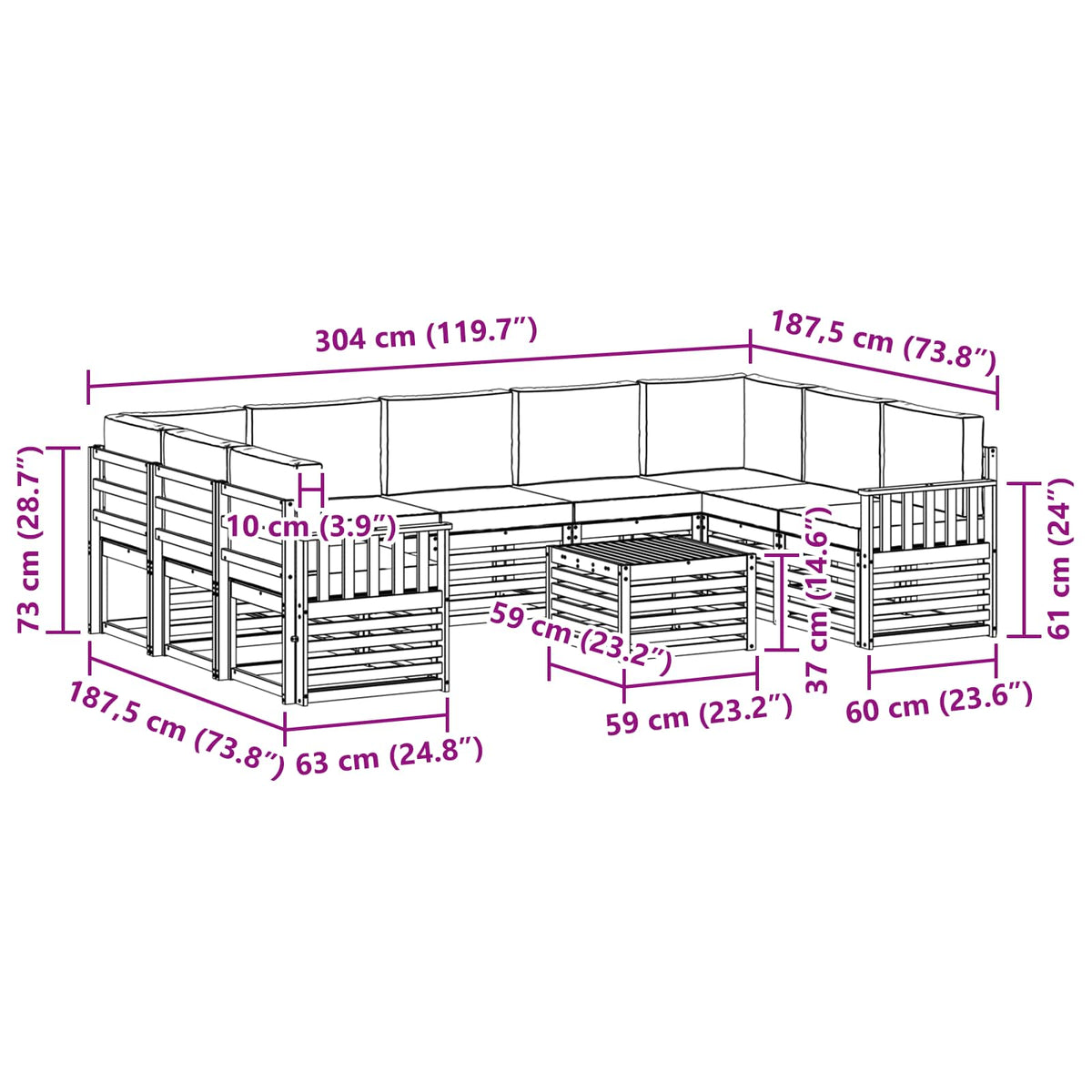 Setovi sofa 10 pcs Prirodna i krem Čvrsto drvo akacije