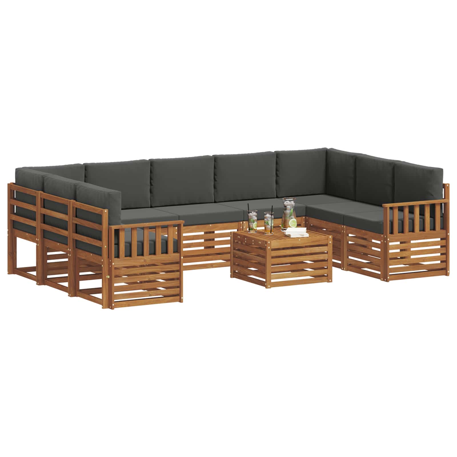 Setovi sofa 10 pcs Prirodna i antracit Čvrsto drvo akacije