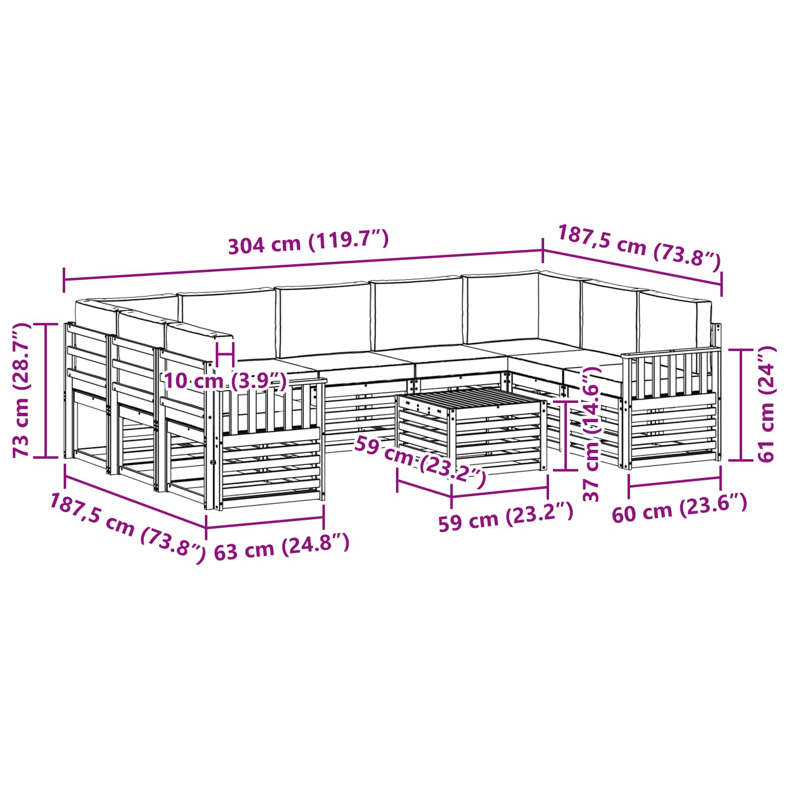 Setovi sofa 10 pcs Prirodna i antracit Čvrsto drvo akacije