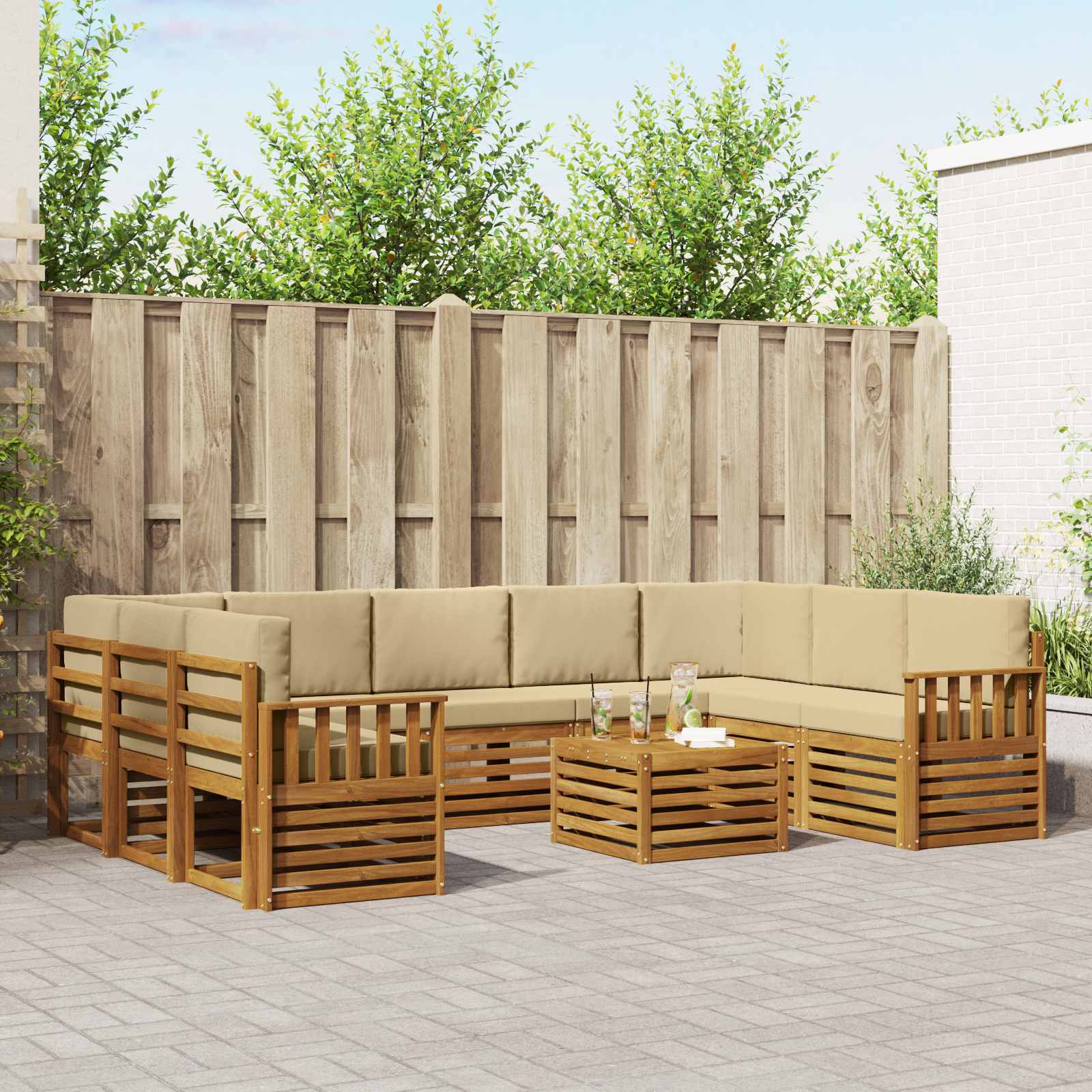 Setovi sofa 10 pcs Prirodna i bež Čvrsto drvo akacije