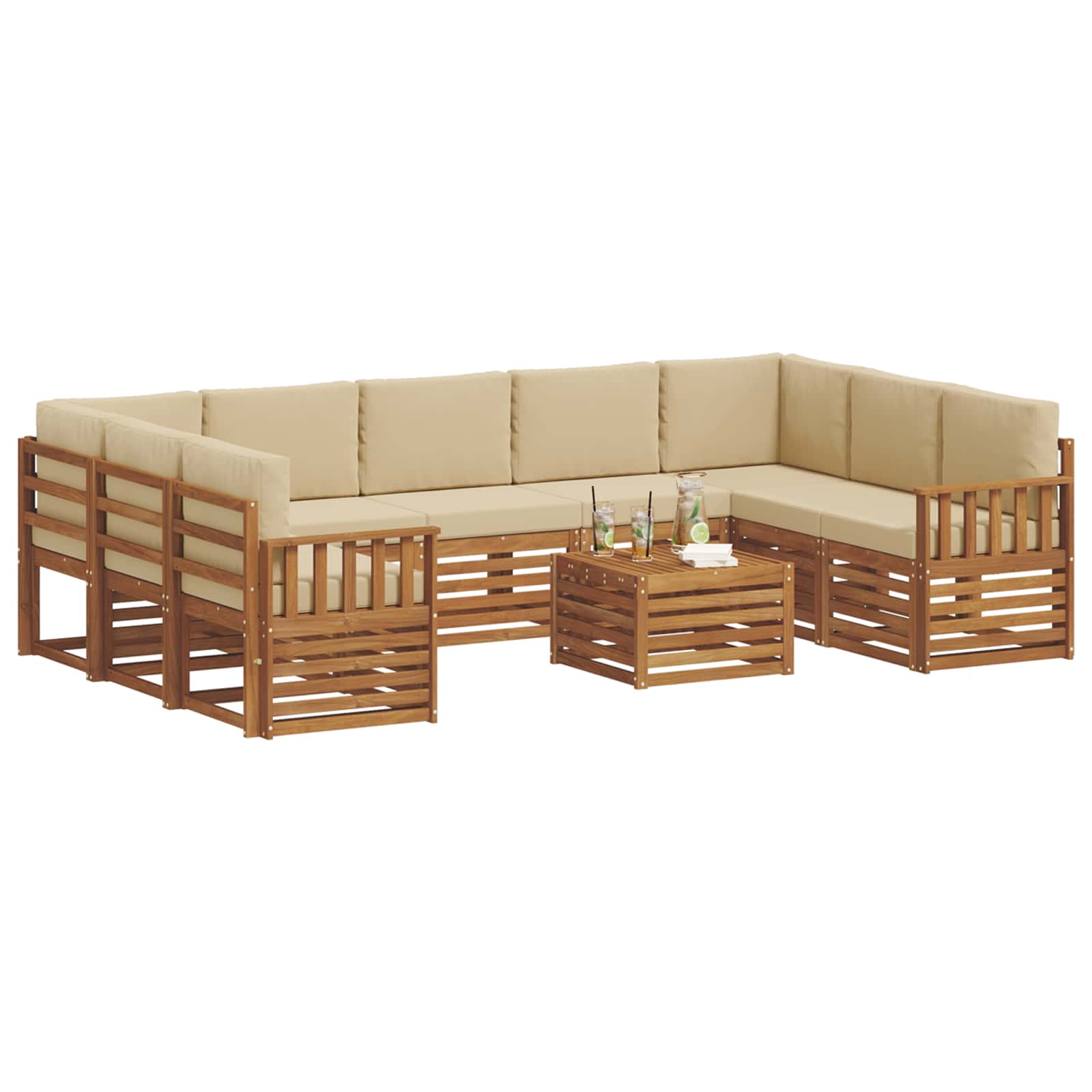 Setovi sofa 10 pcs Prirodna i bež Čvrsto drvo akacije
