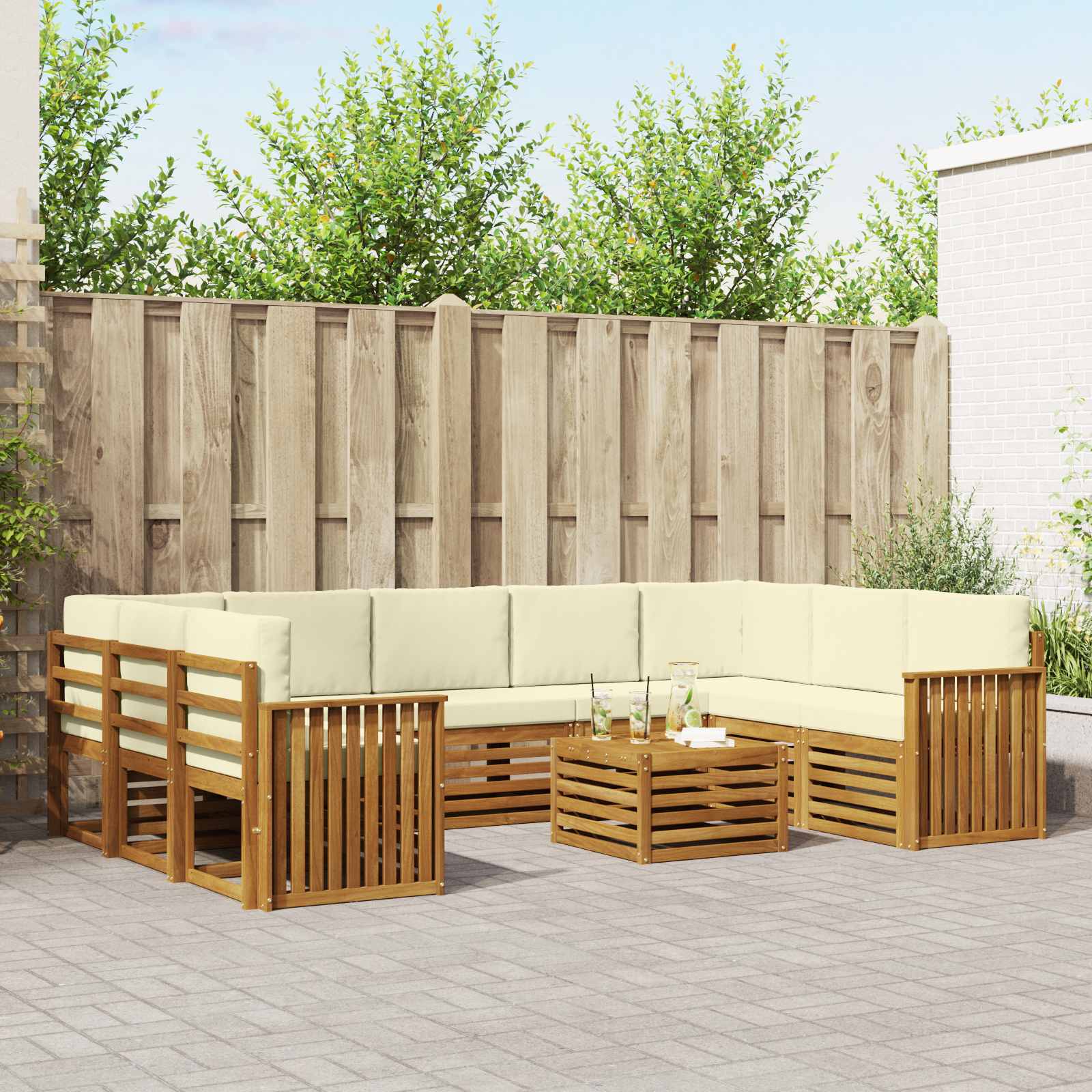 Setovi sofa 10 pcs Prirodna i krem Čvrsto drvo akacije