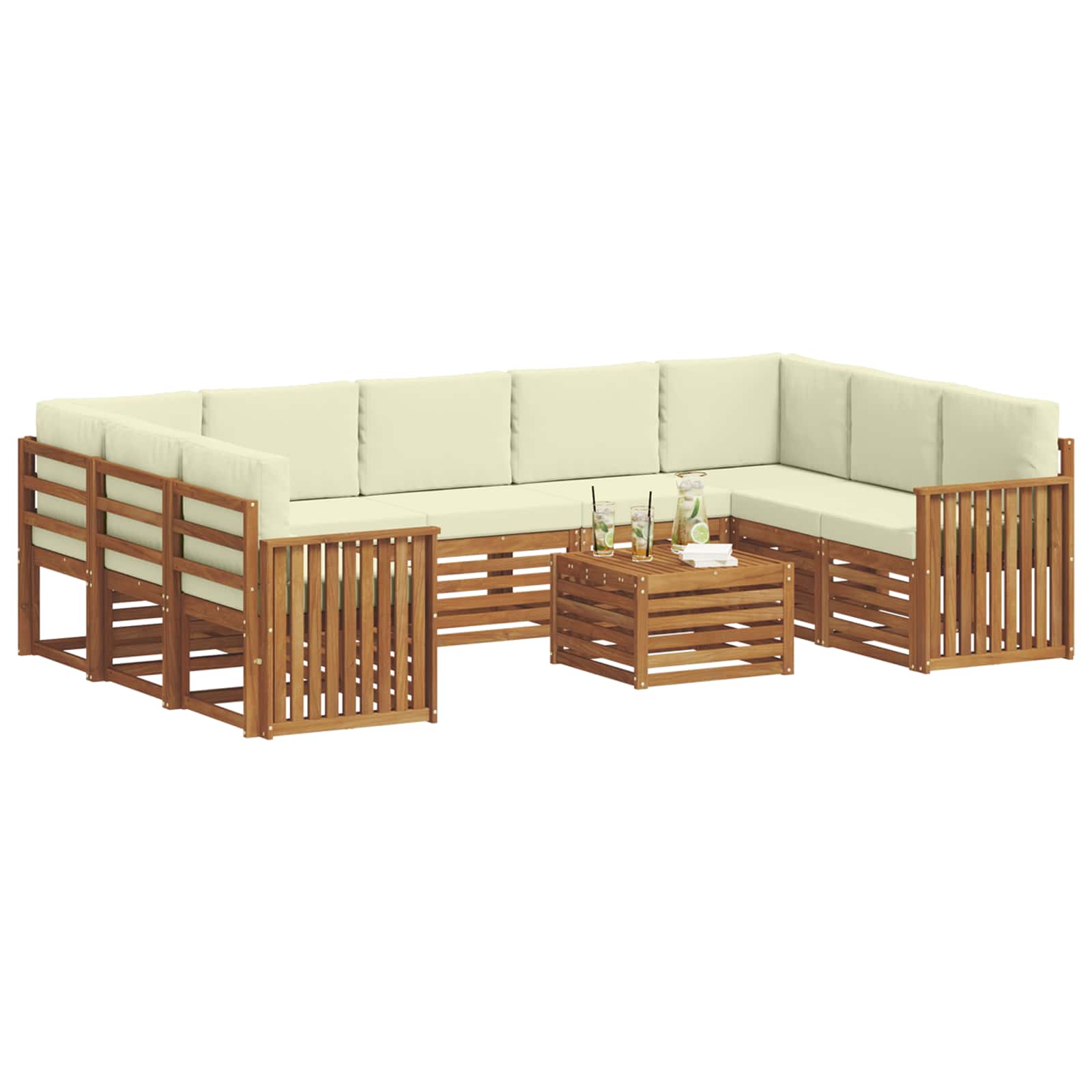 Setovi sofa 10 pcs Prirodna i krem Čvrsto drvo akacije