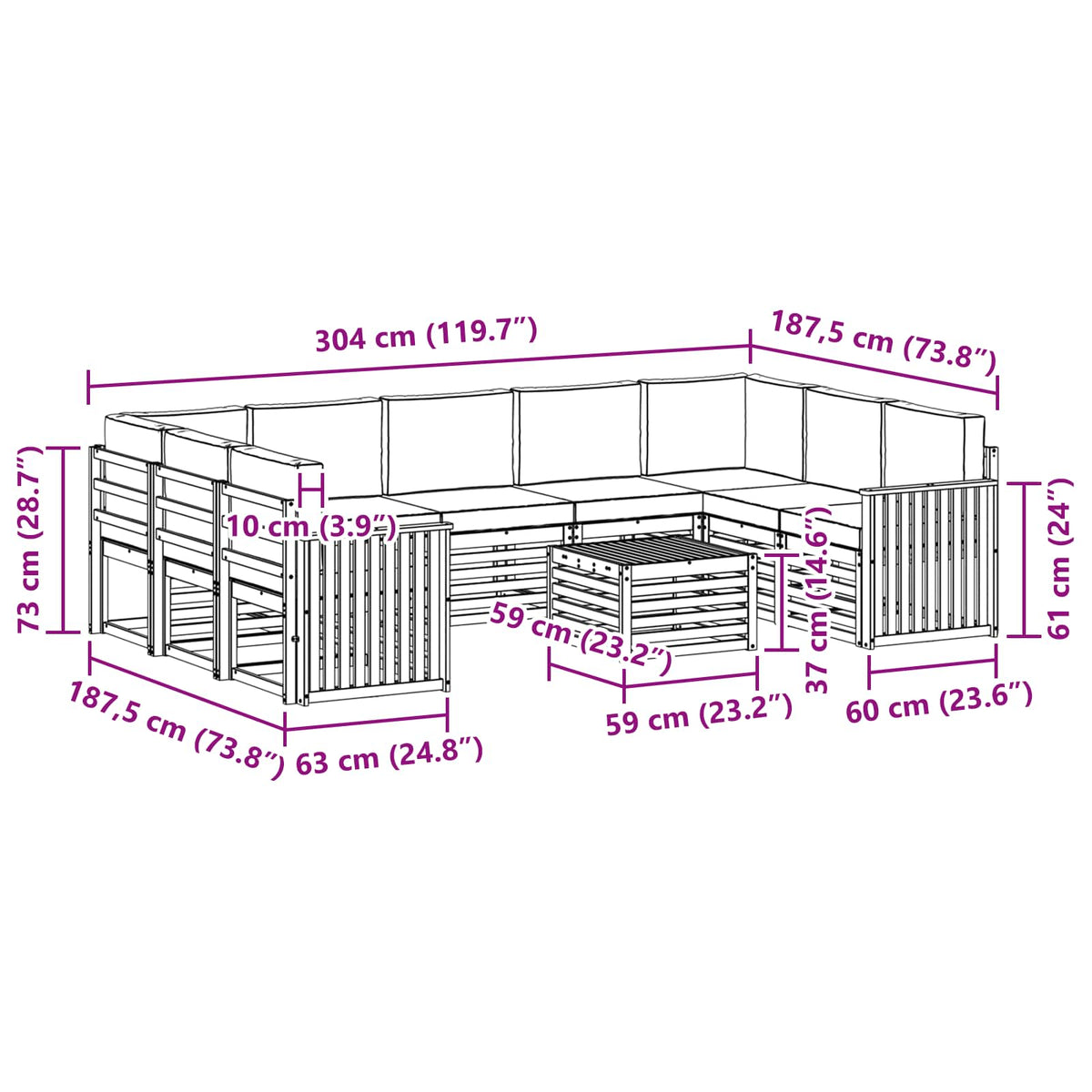 Setovi sofa 10 pcs Prirodna i krem Čvrsto drvo akacije