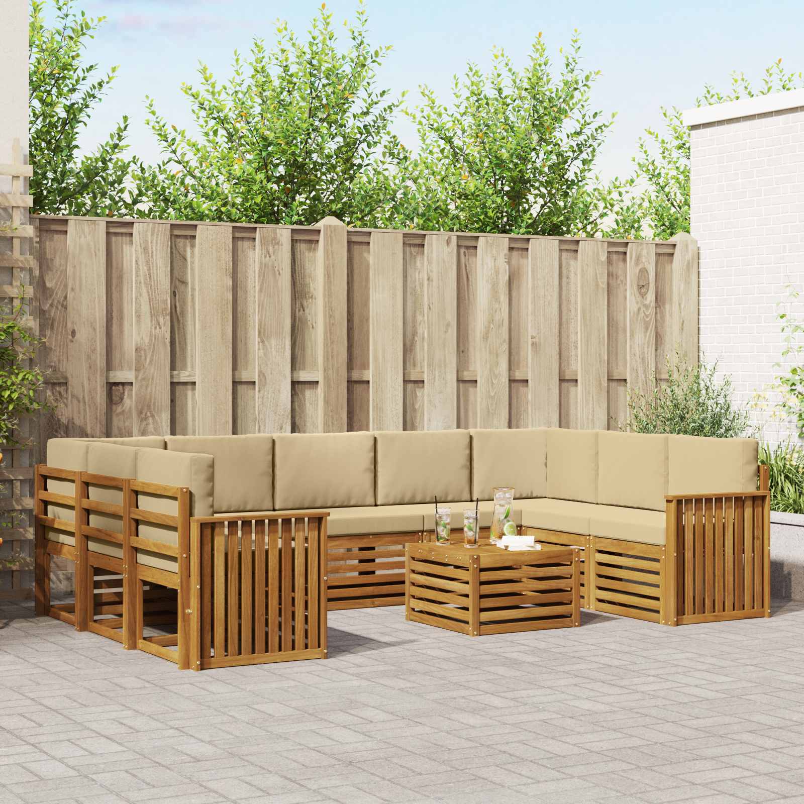 Setovi sofa 10 pcs Prirodna i bež Čvrsto drvo akacije