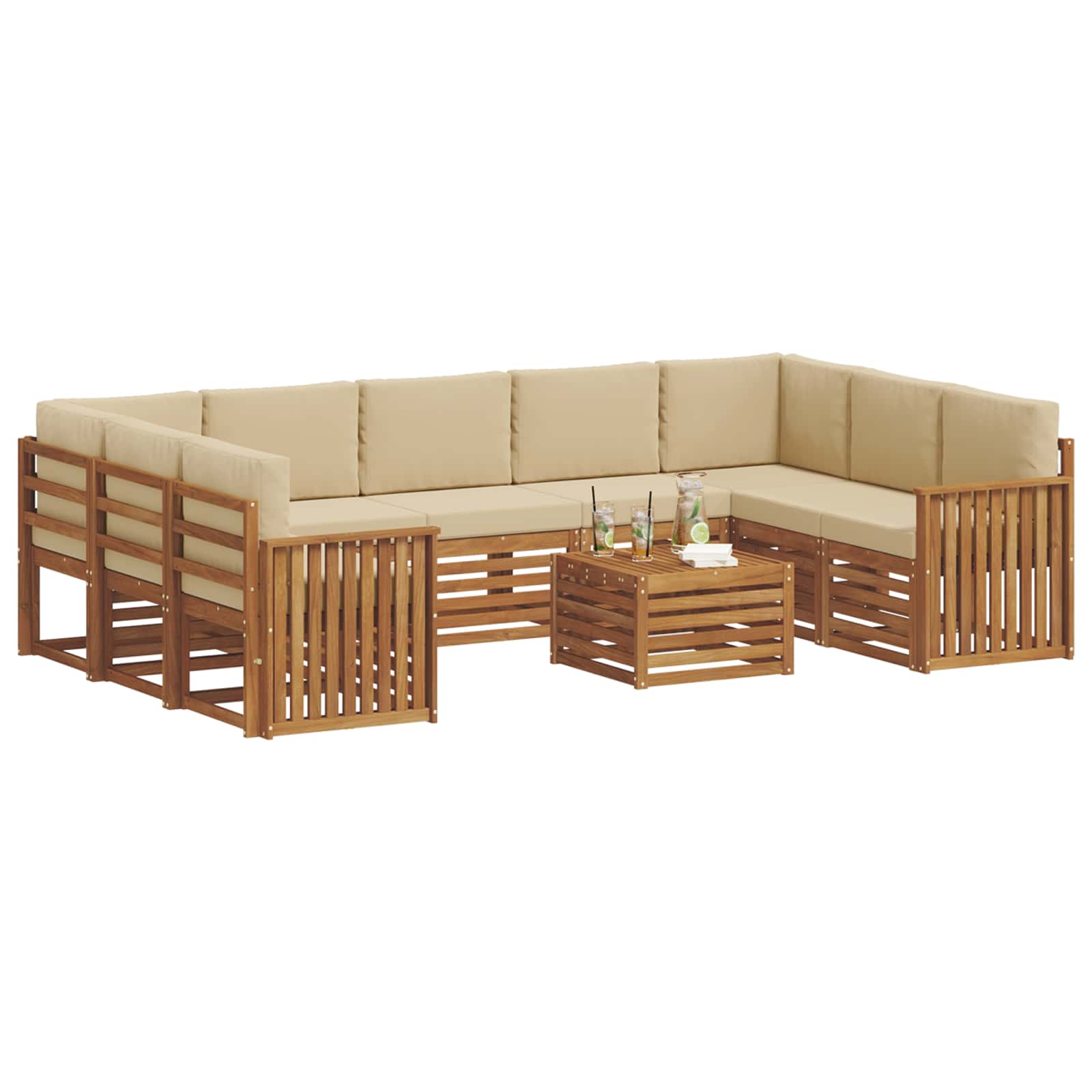 Setovi sofa 10 pcs Prirodna i bež Čvrsto drvo akacije