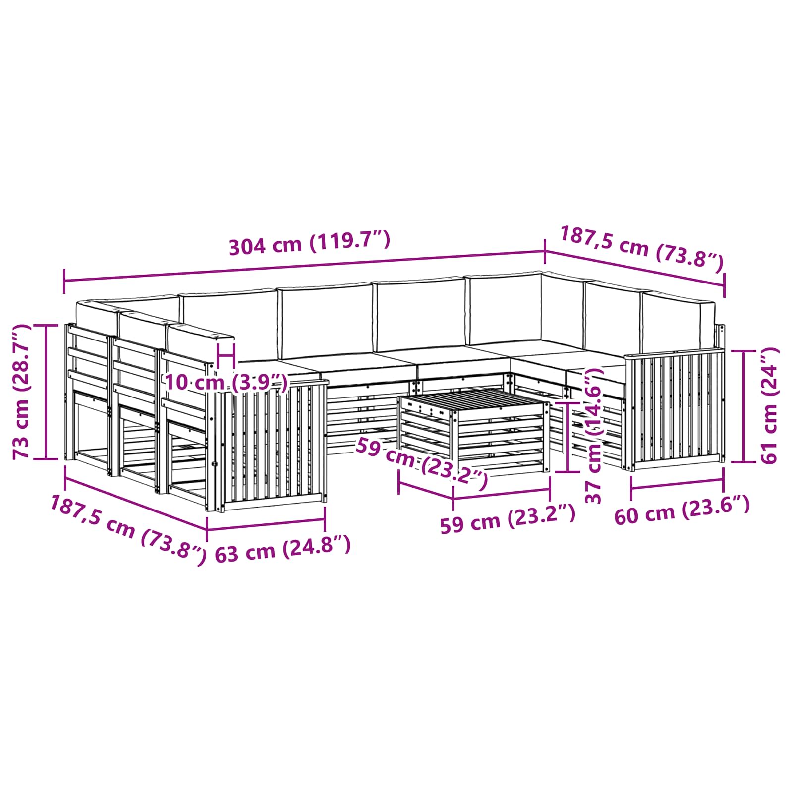 Setovi sofa 10 pcs Prirodna i bež Čvrsto drvo akacije