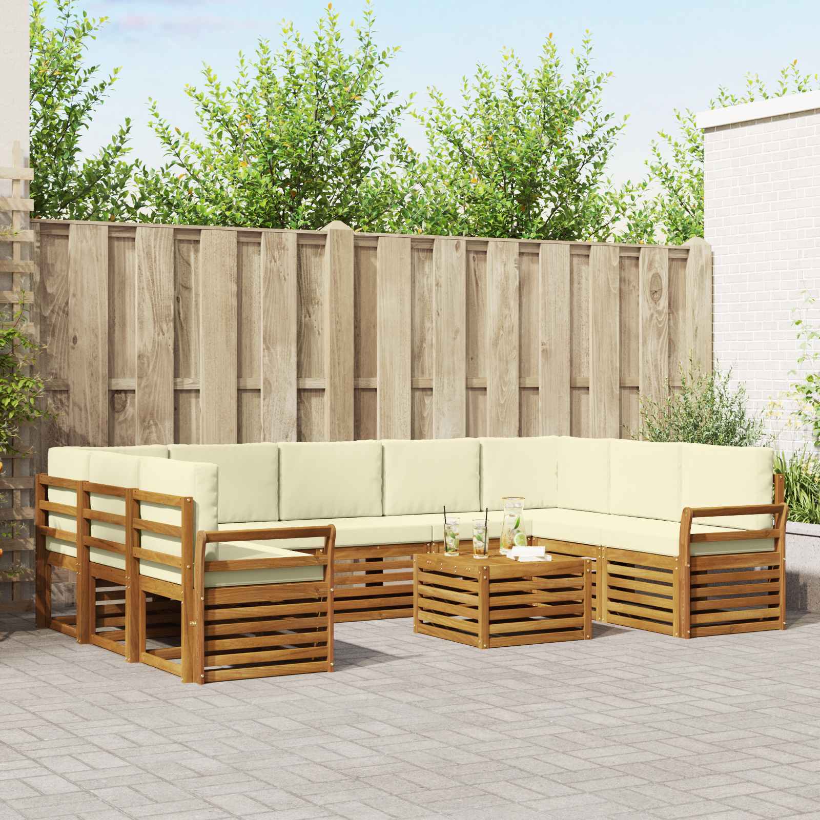 Setovi sofa 10 pcs Prirodna i krem Čvrsto drvo akacije
