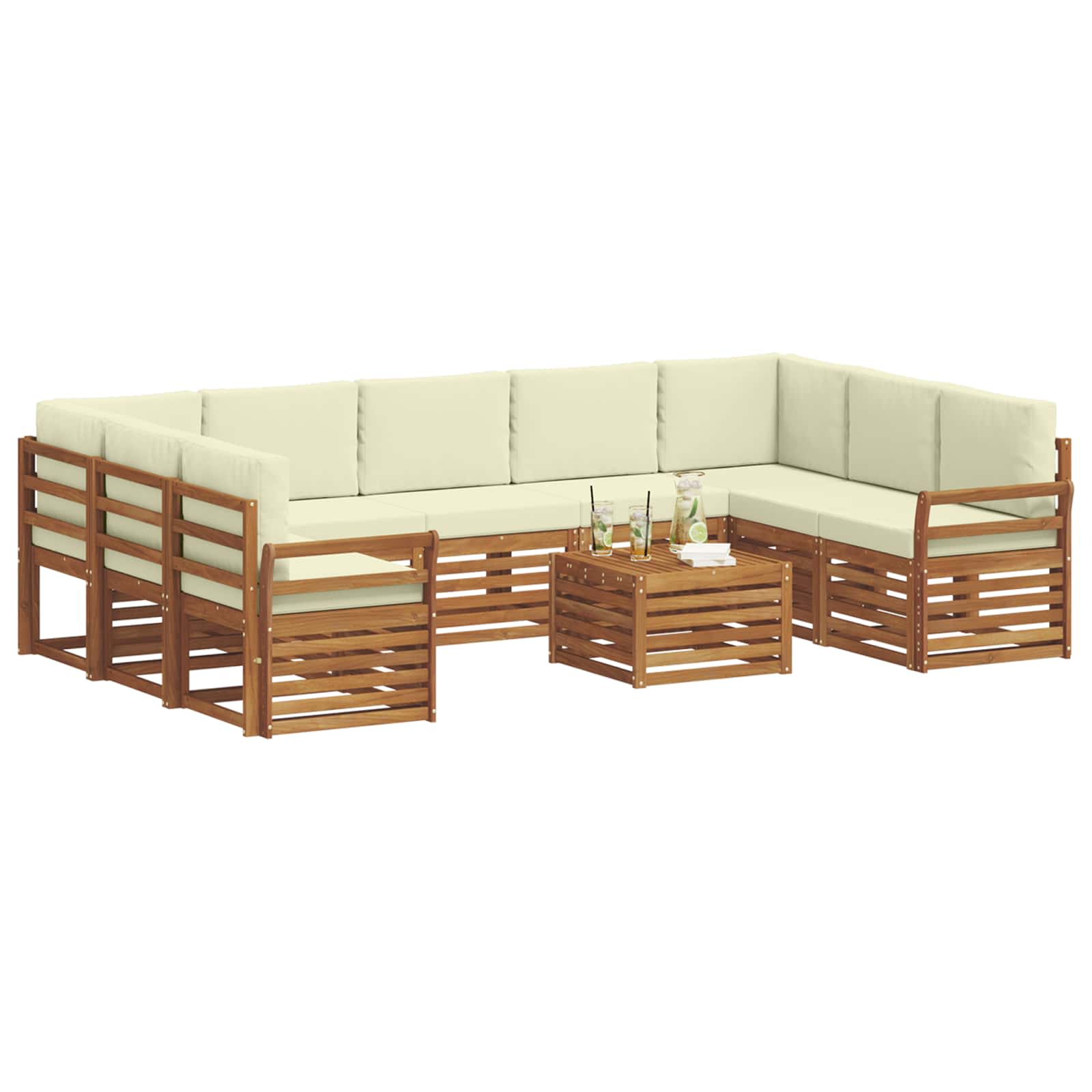 Setovi sofa 10 pcs Prirodna i krem Čvrsto drvo akacije