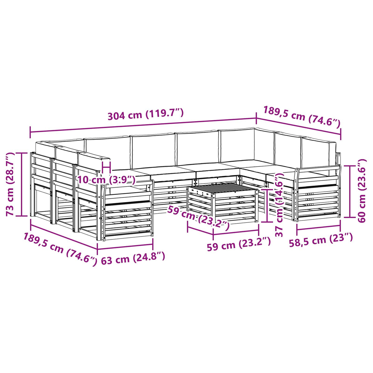 Setovi sofa 10 pcs Prirodna i krem Čvrsto drvo akacije