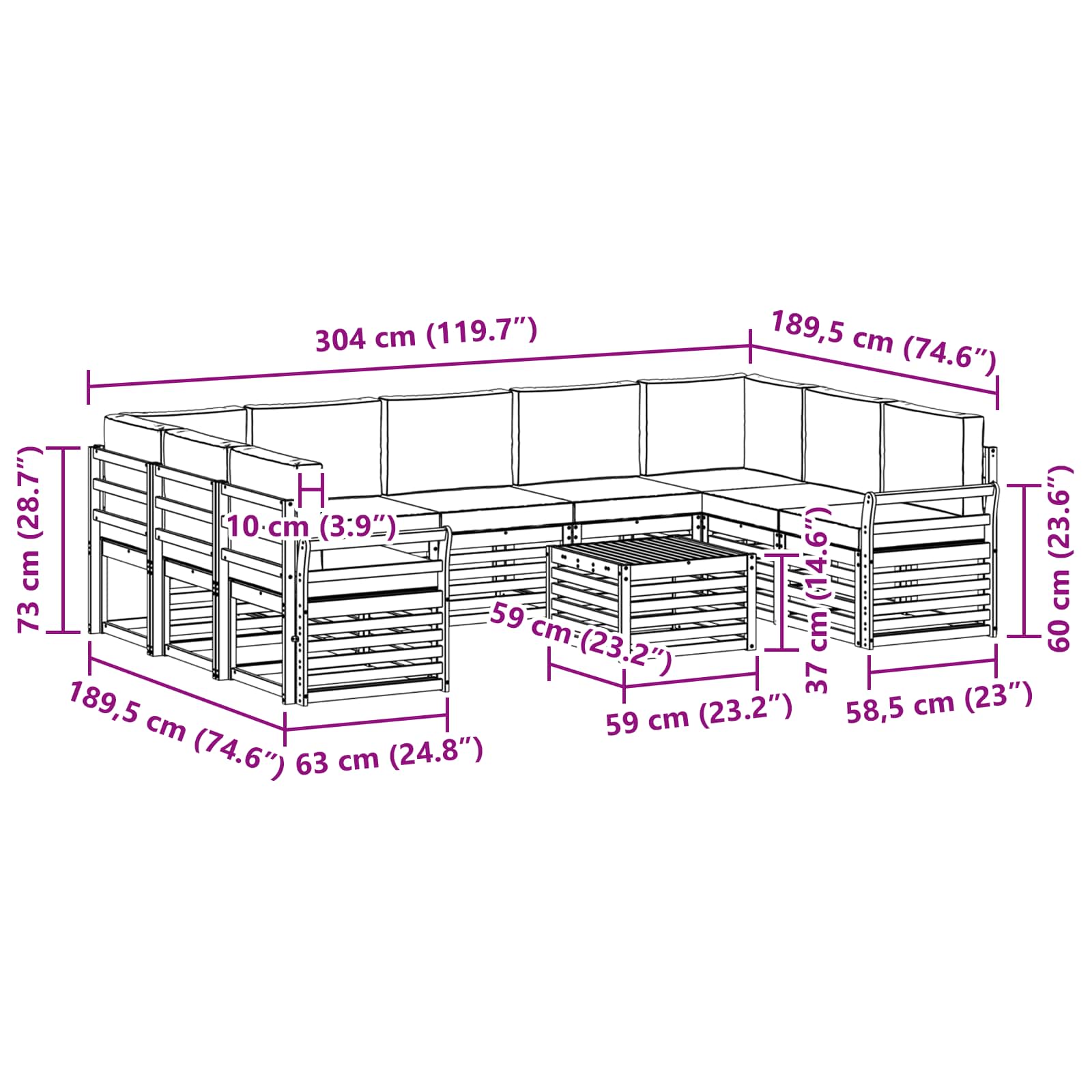 Setovi sofa 10 pcs Prirodna i krem Čvrsto drvo akacije