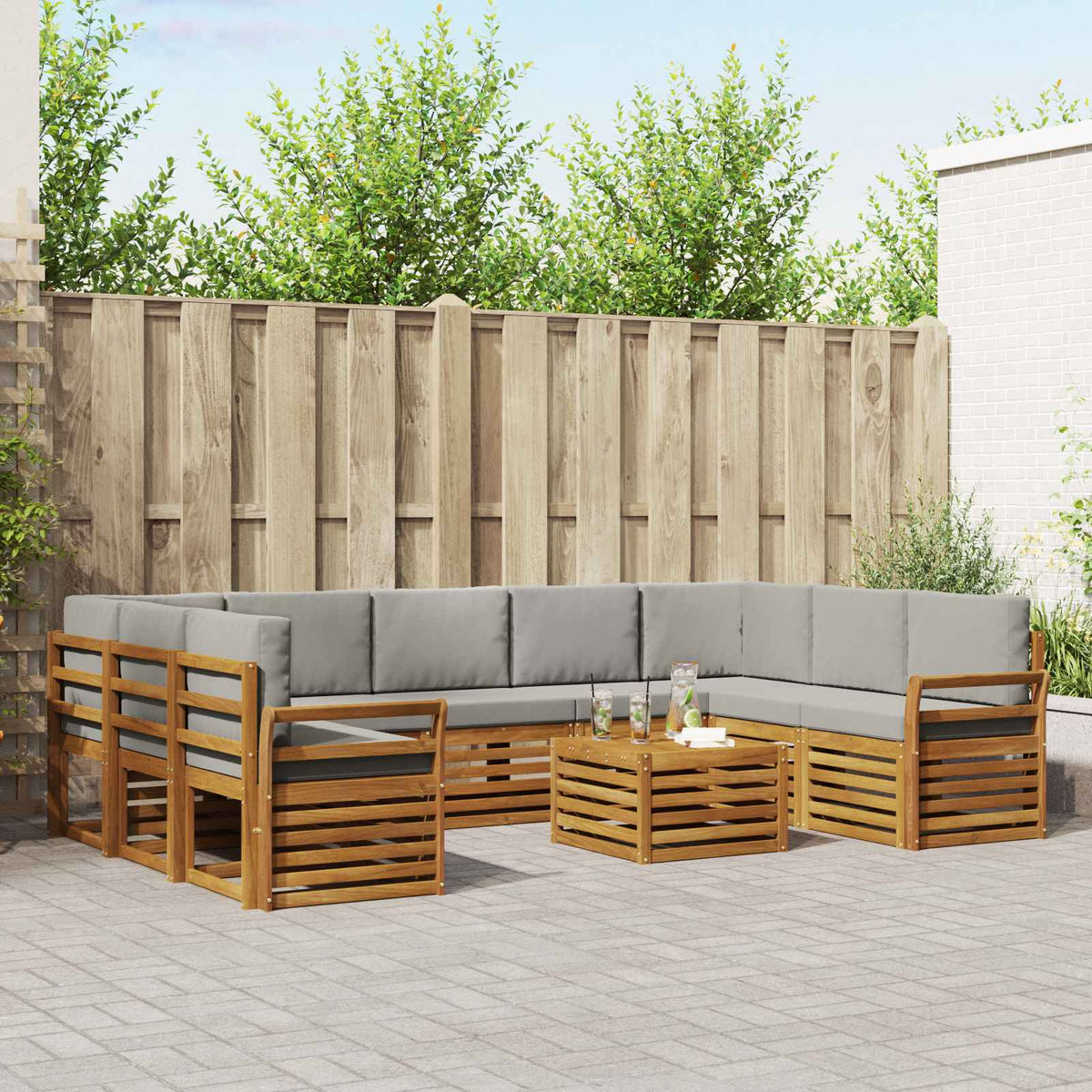 Set vanjskih sofa 10 kom. Prirodna i svjetlosiva