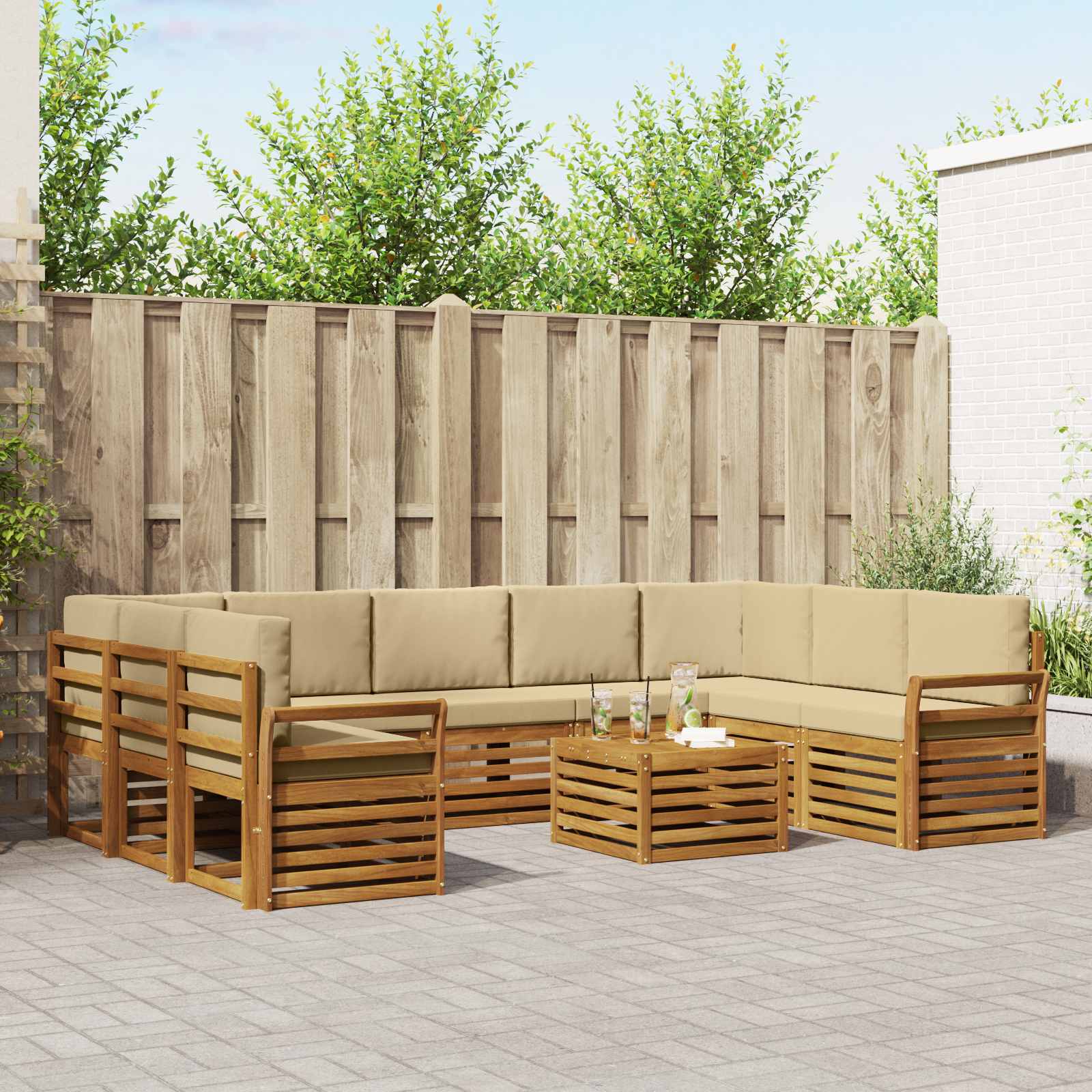 Setovi sofa 10 pcs Prirodna i bež Čvrsto drvo akacije