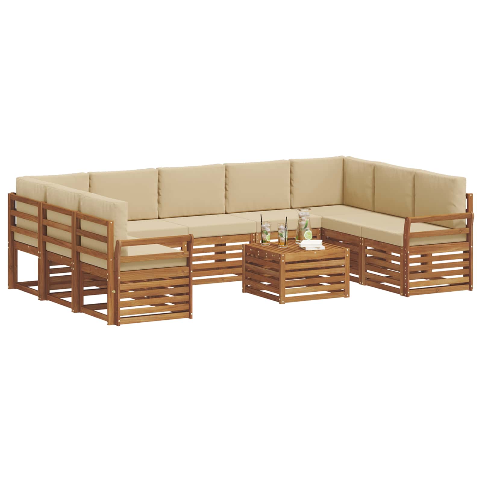 Setovi sofa 10 pcs Prirodna i bež Čvrsto drvo akacije