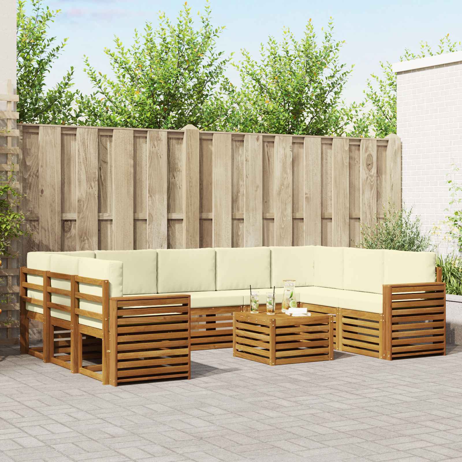 Setovi sofa 10 pcs Prirodna i krem Čvrsto drvo akacije