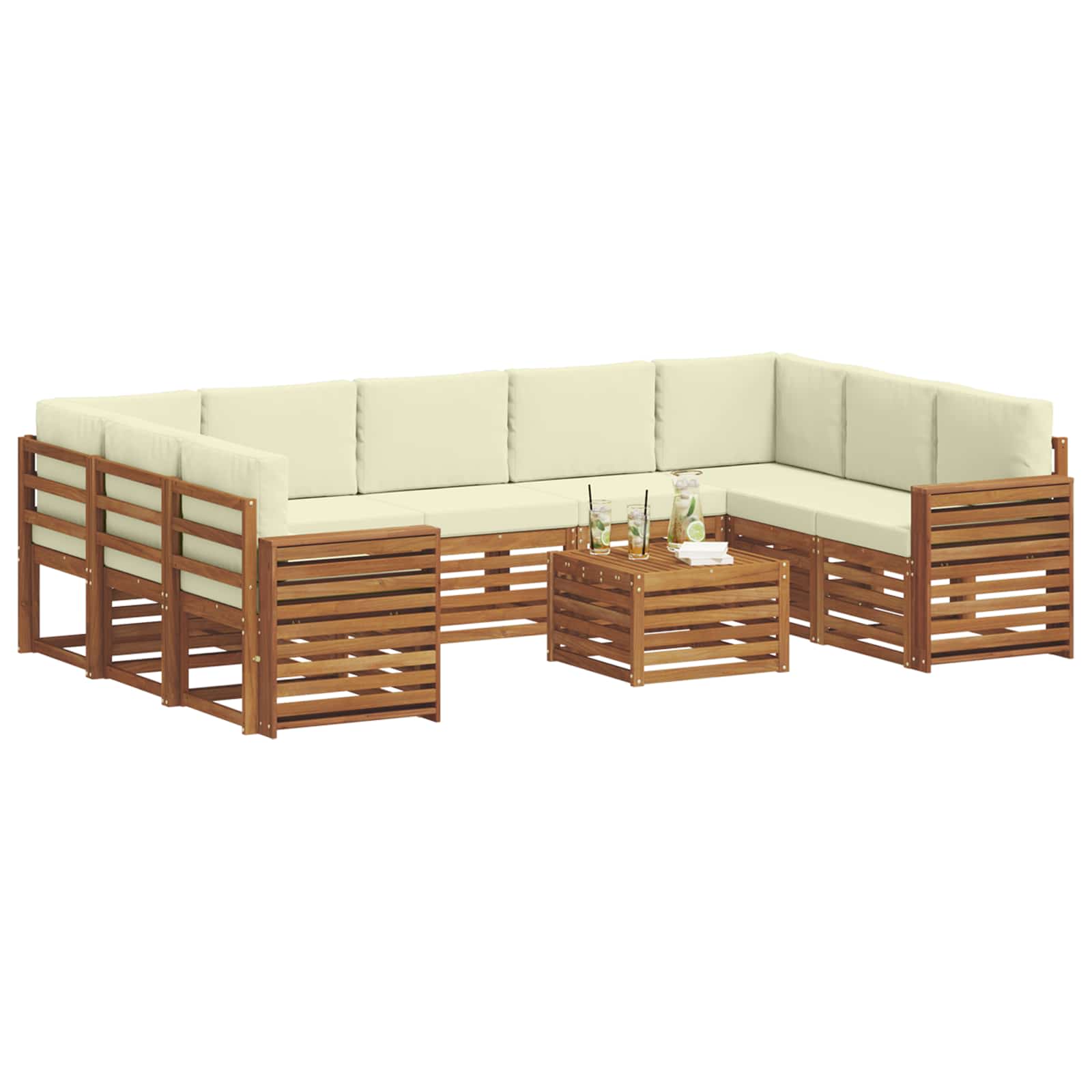 Setovi sofa 10 pcs Prirodna i krem Čvrsto drvo akacije