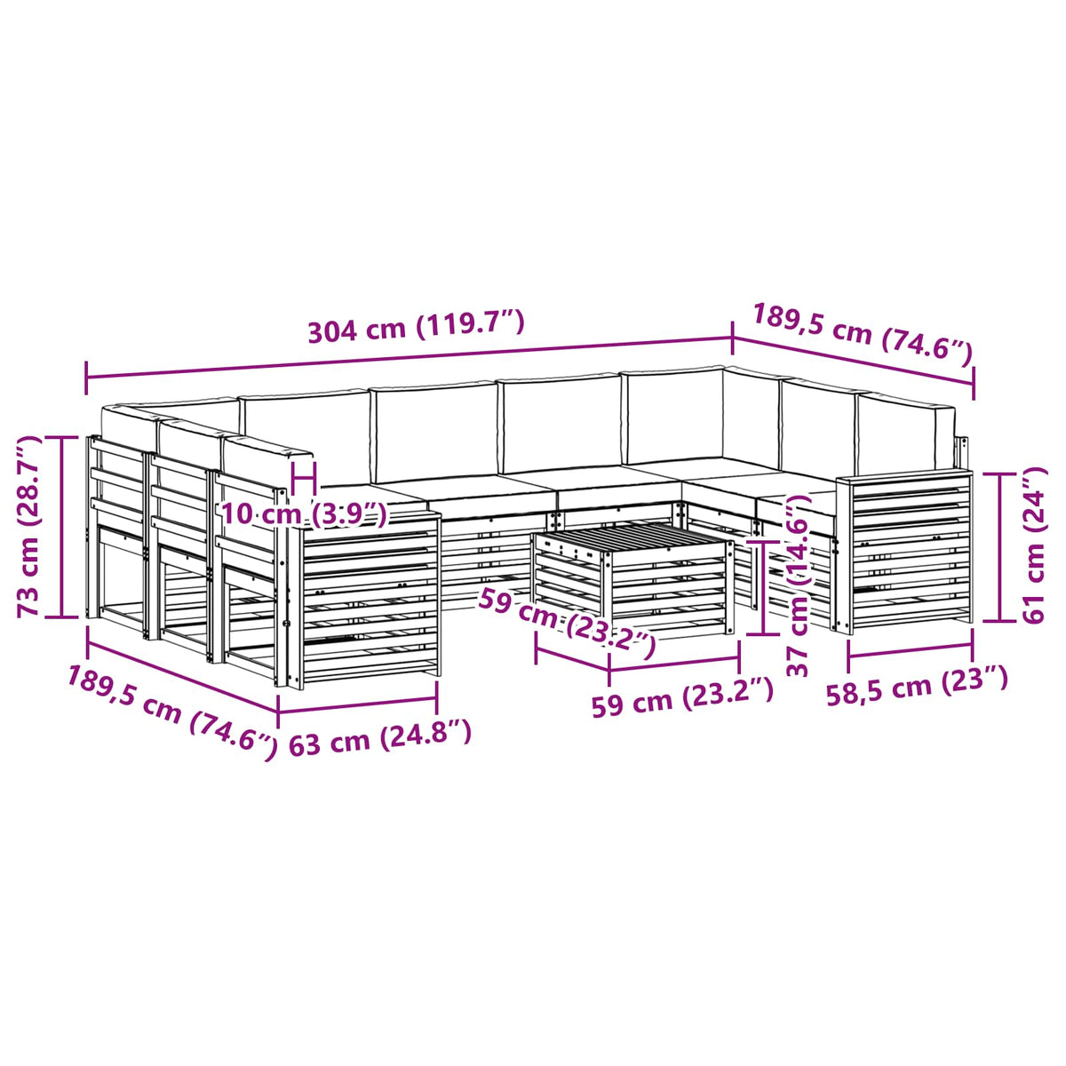 Setovi sofa 10 pcs Prirodna i krem Čvrsto drvo akacije