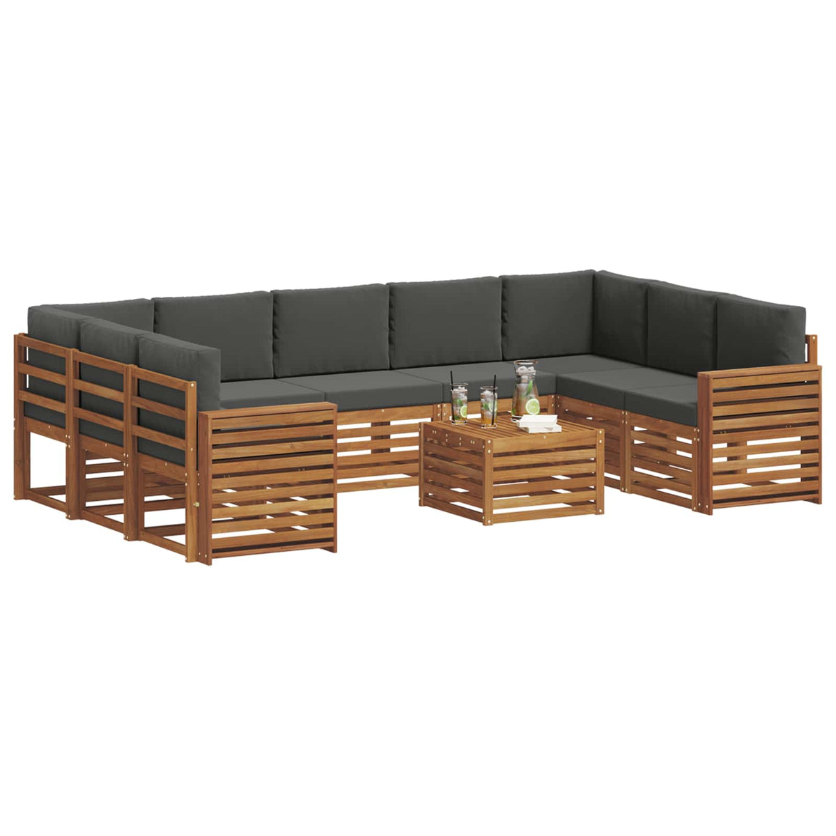 Set vanjskih sofa 10 kom. Prirodna i antracit