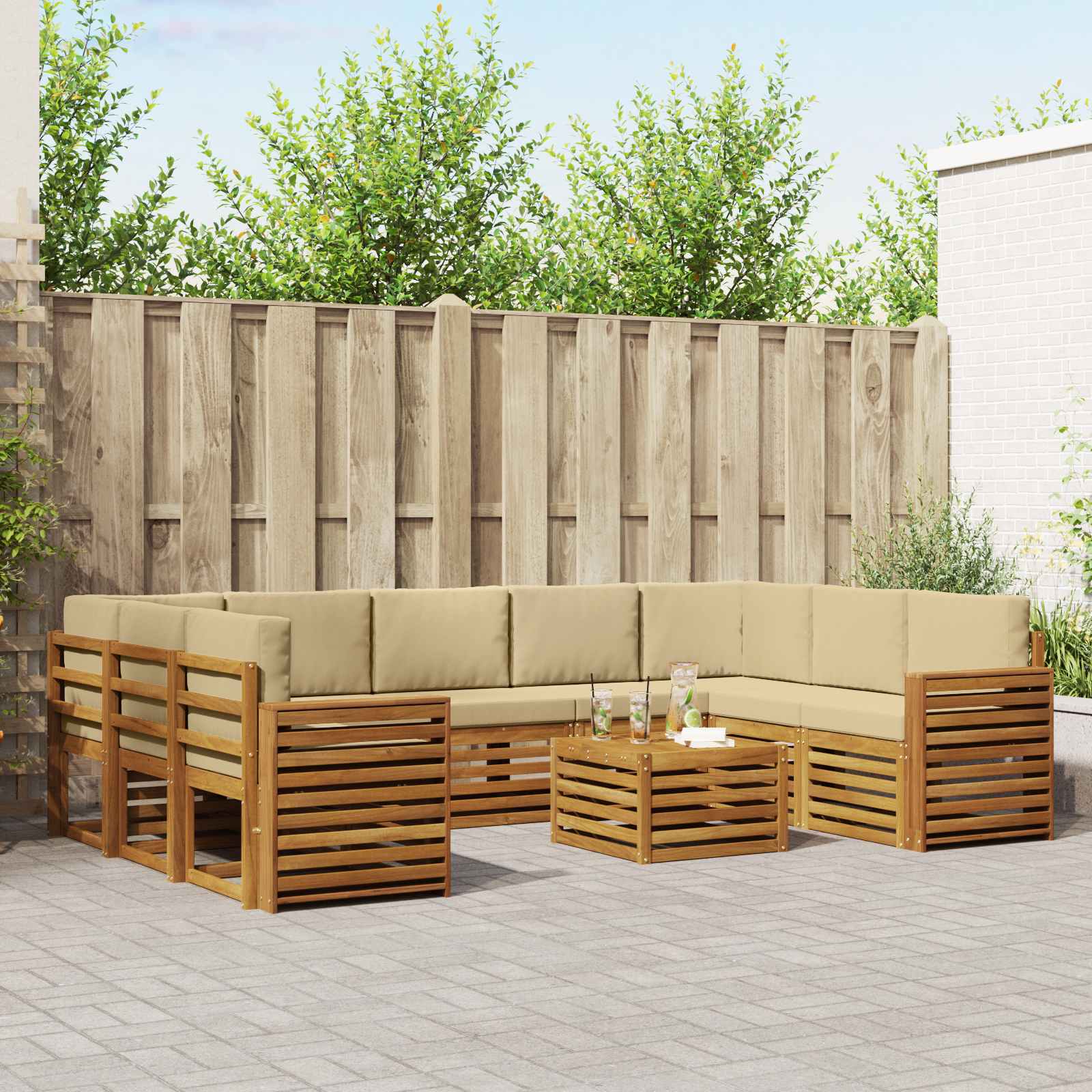 Setovi sofa 10 pcs Prirodna i bež Čvrsto drvo akacije