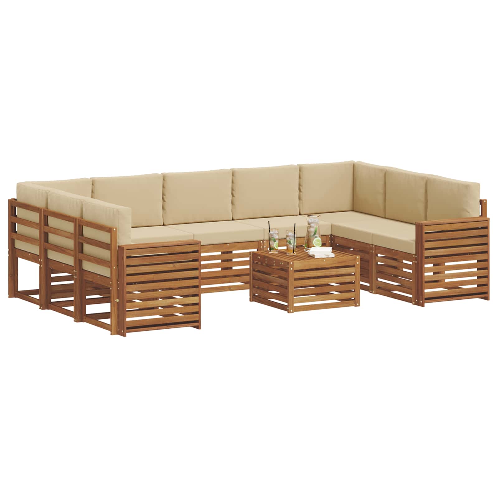 Setovi sofa 10 pcs Prirodna i bež Čvrsto drvo akacije