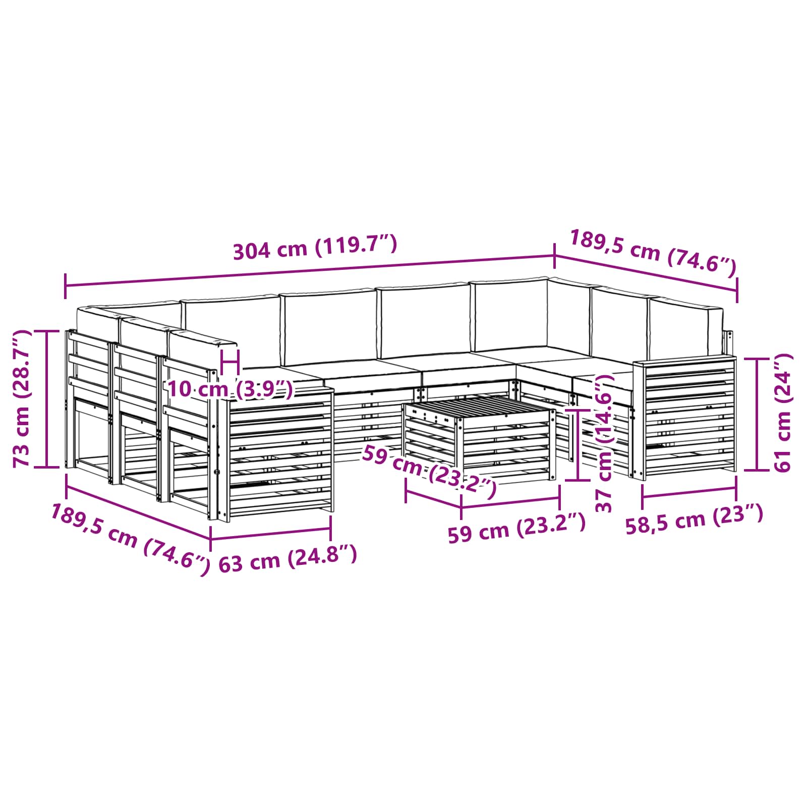 Setovi sofa 10 pcs Prirodna i bež Čvrsto drvo akacije