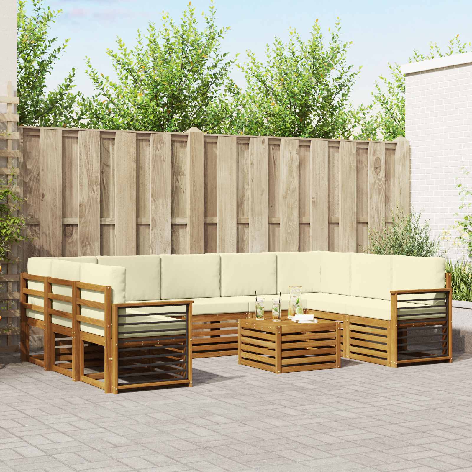 Setovi sofa 10 pcs Prirodna i krem Čvrsto drvo akacije