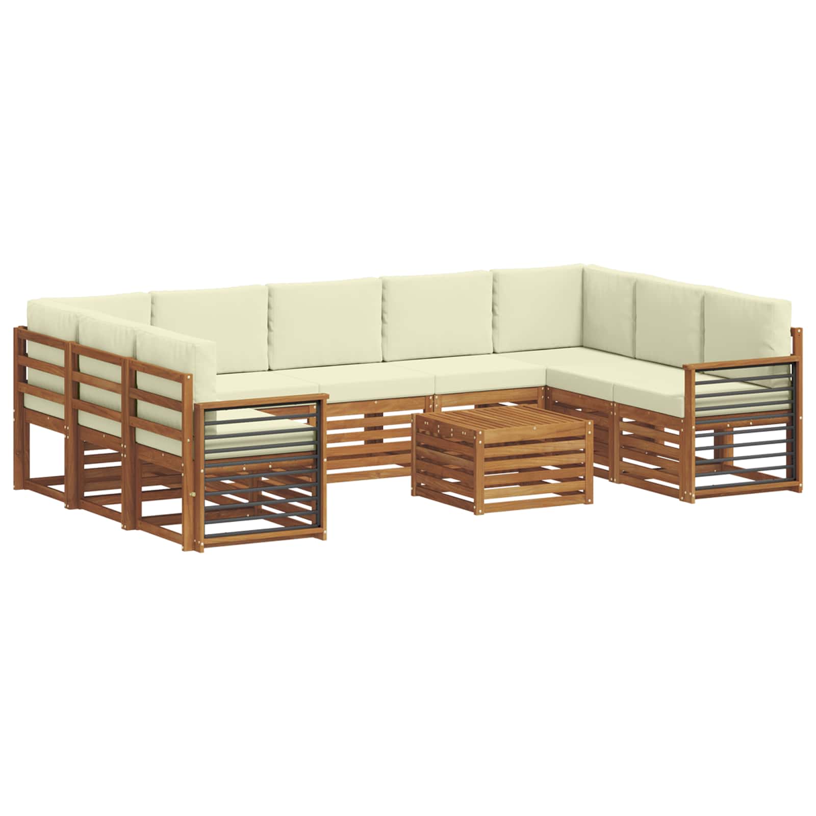 Setovi sofa 10 pcs Prirodna i krem Čvrsto drvo akacije